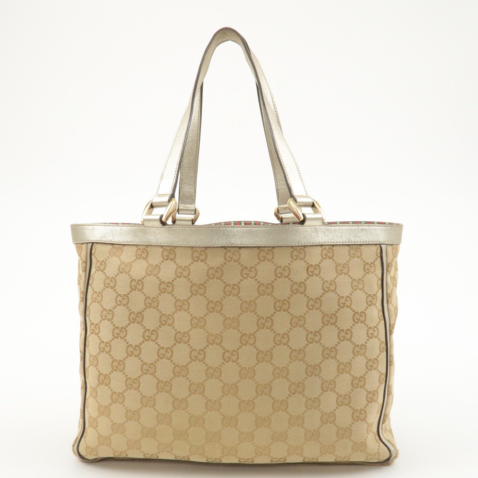 GUCCI Abbey GG Canvas Leather Tote Bag Beige Gold 146247