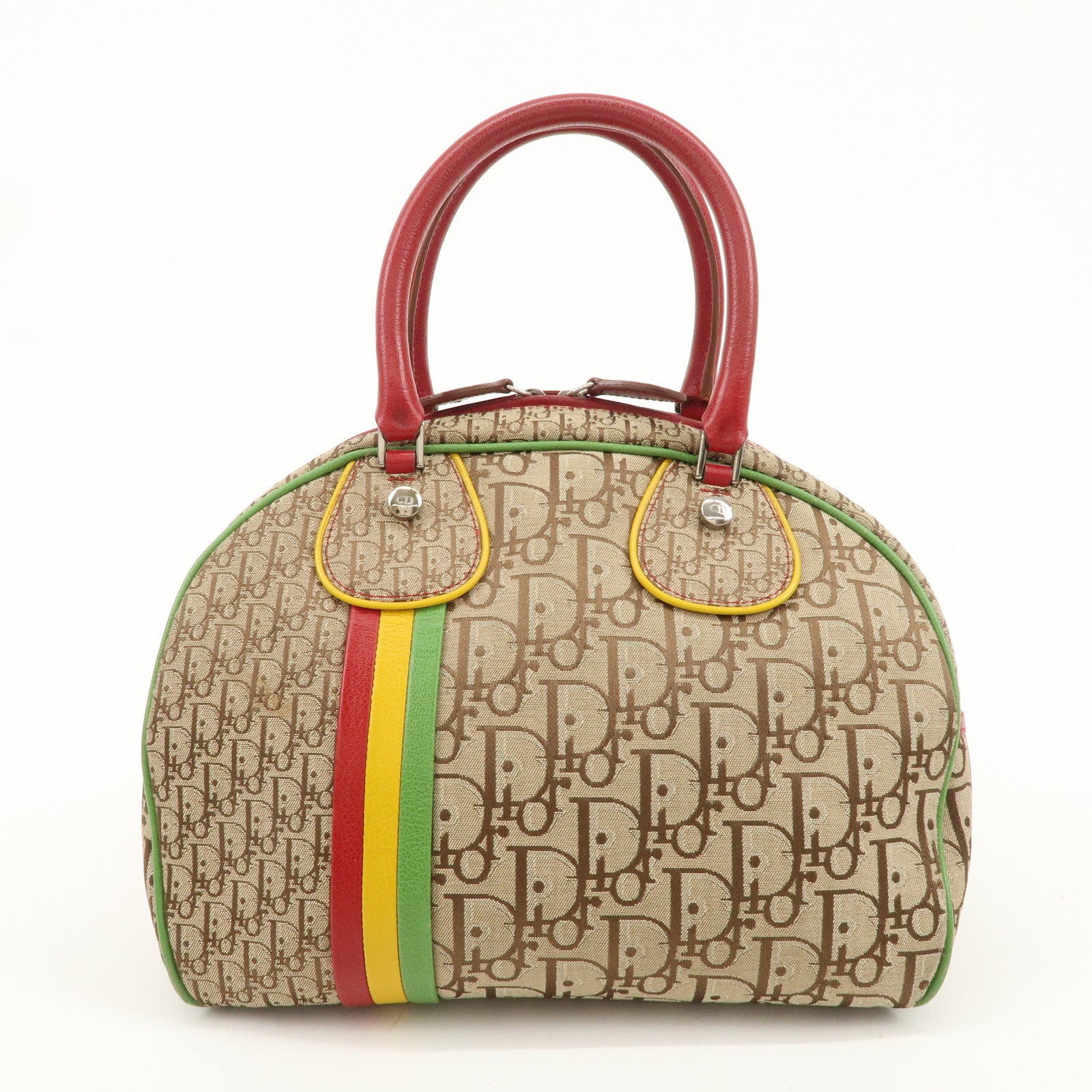 Christian Dior Trotter Rasta Canvas Leather Hand Bag Beige