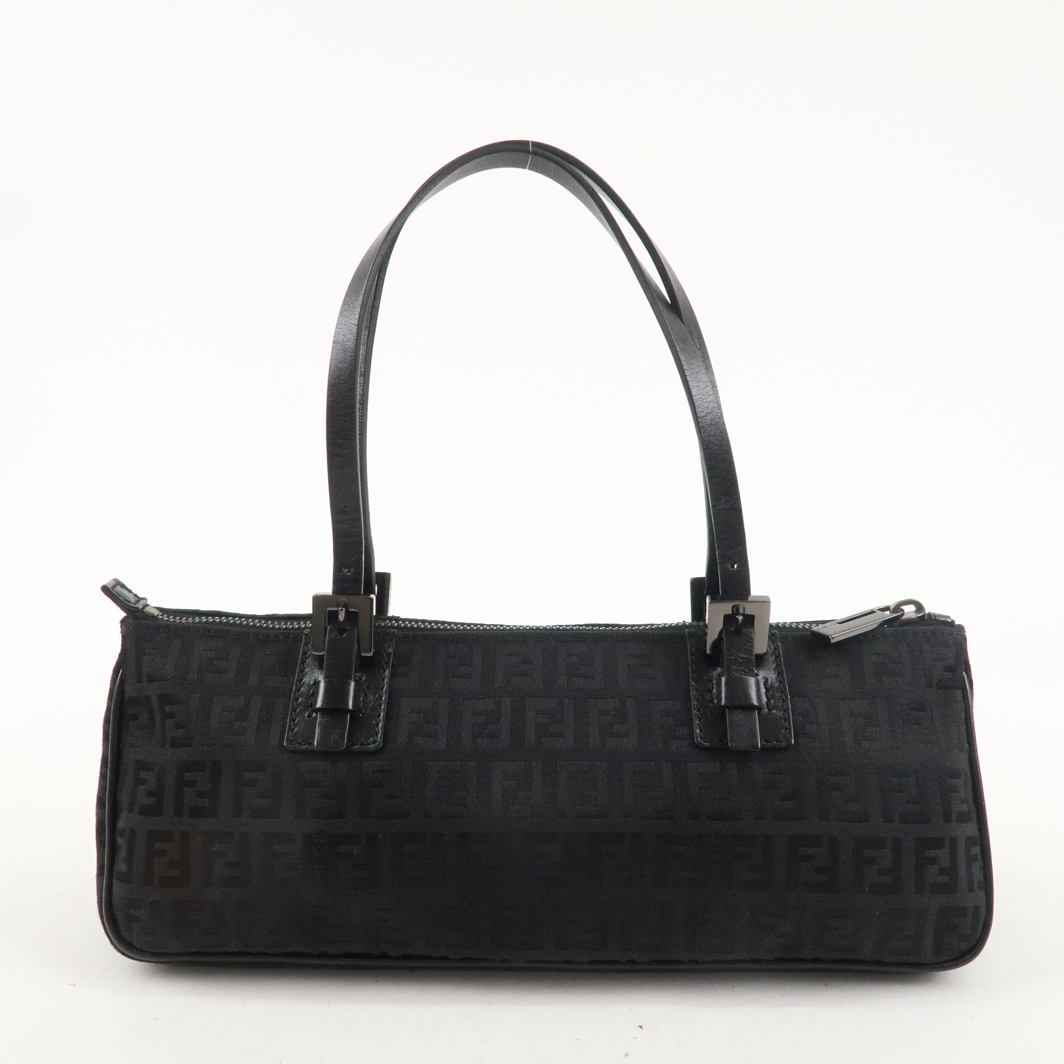 FENDI Zucchino Canvas Leather Hand Bag Black 8BL015