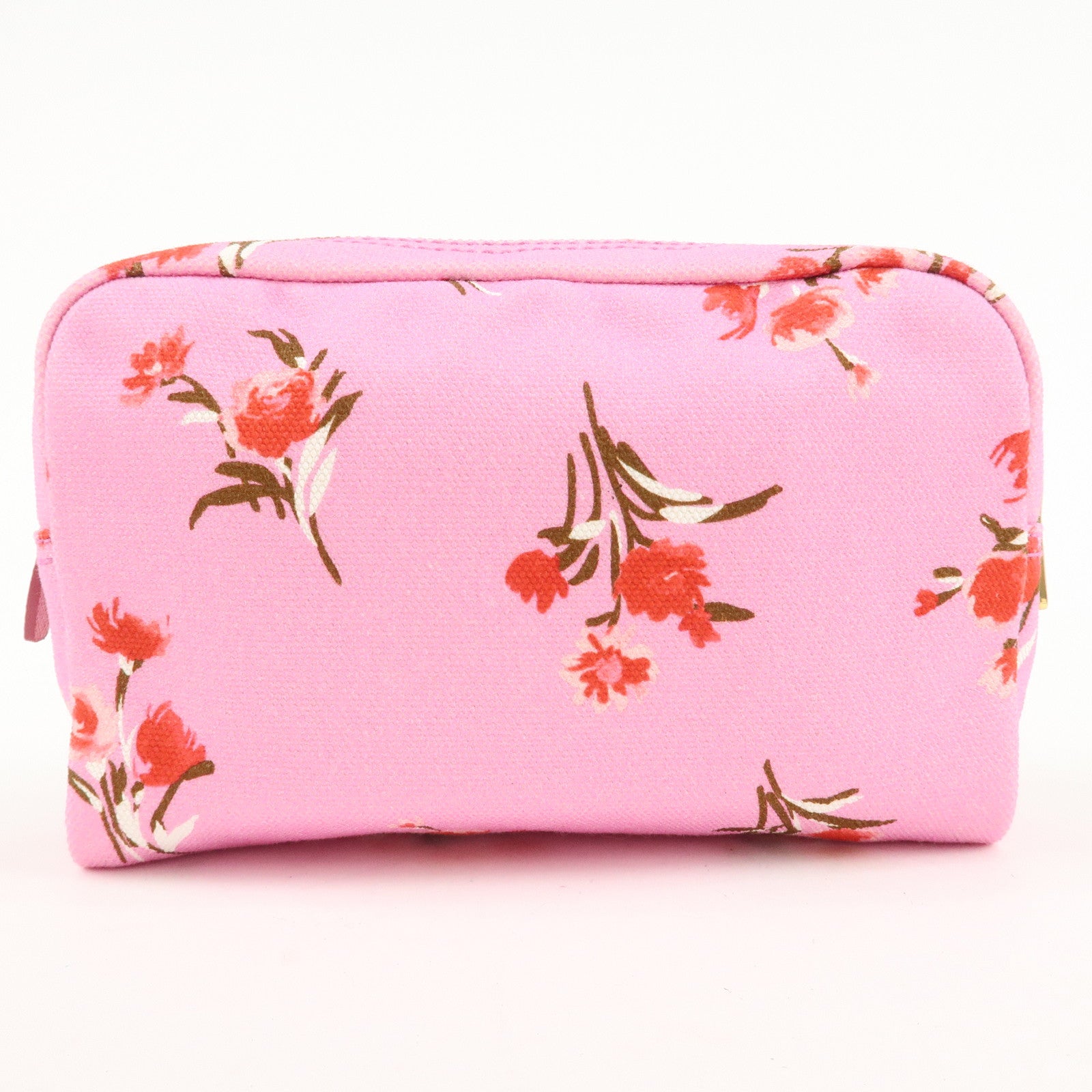 PRADA Canapa Canvas Leather Cosmetic Pouch Flower 1NA021 Pink Used