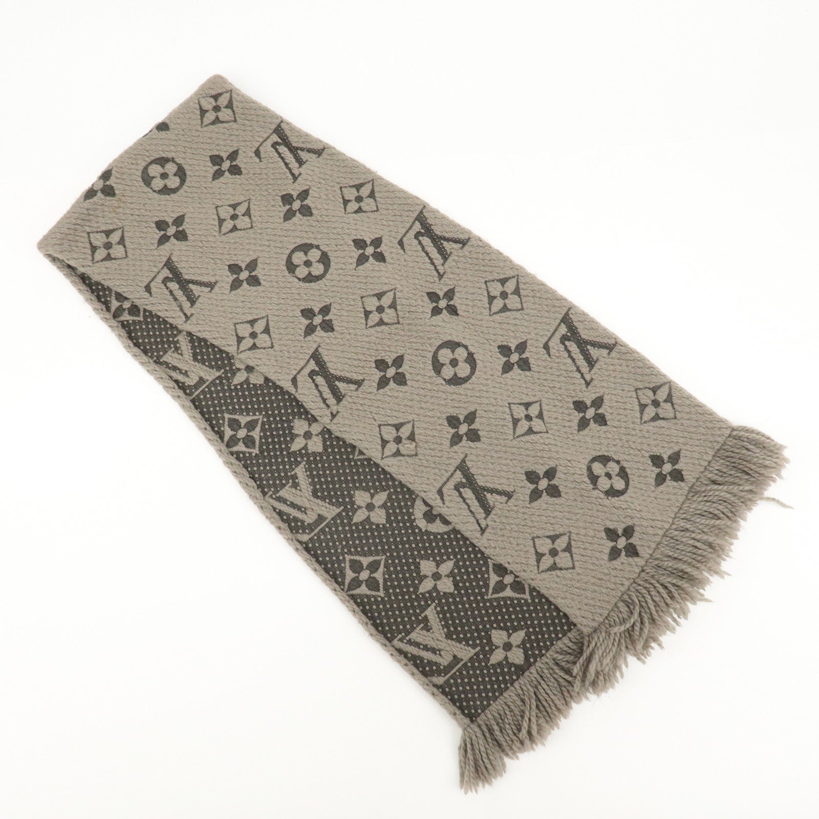 Louis Vuitton Escharpe Logo Mania Cashmere Scarf Gray 413287 Used