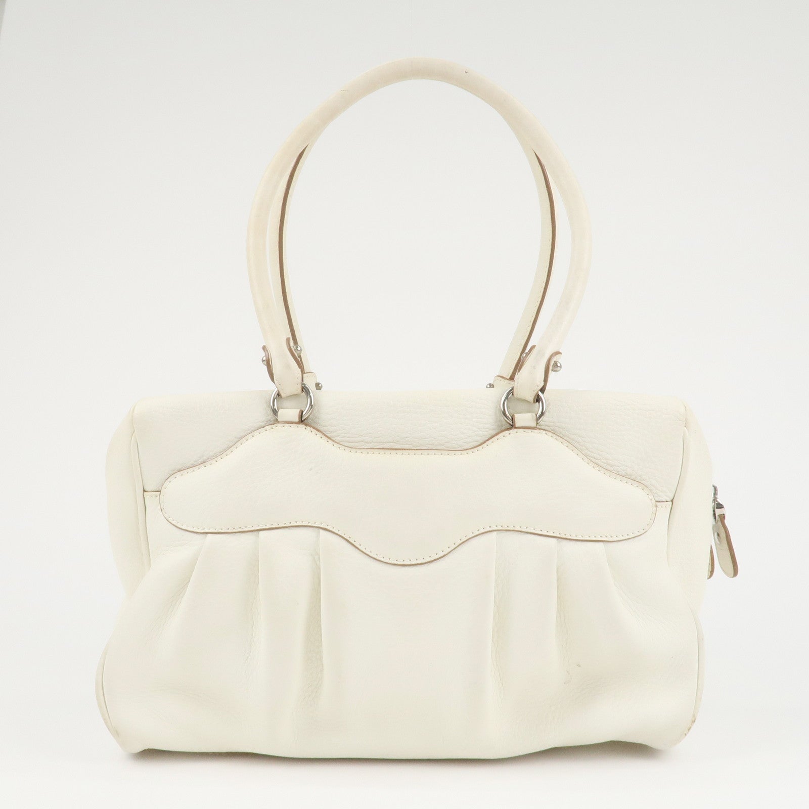 Ferragamo Gancini Leather Shoulder Bag Hand Bag White Used