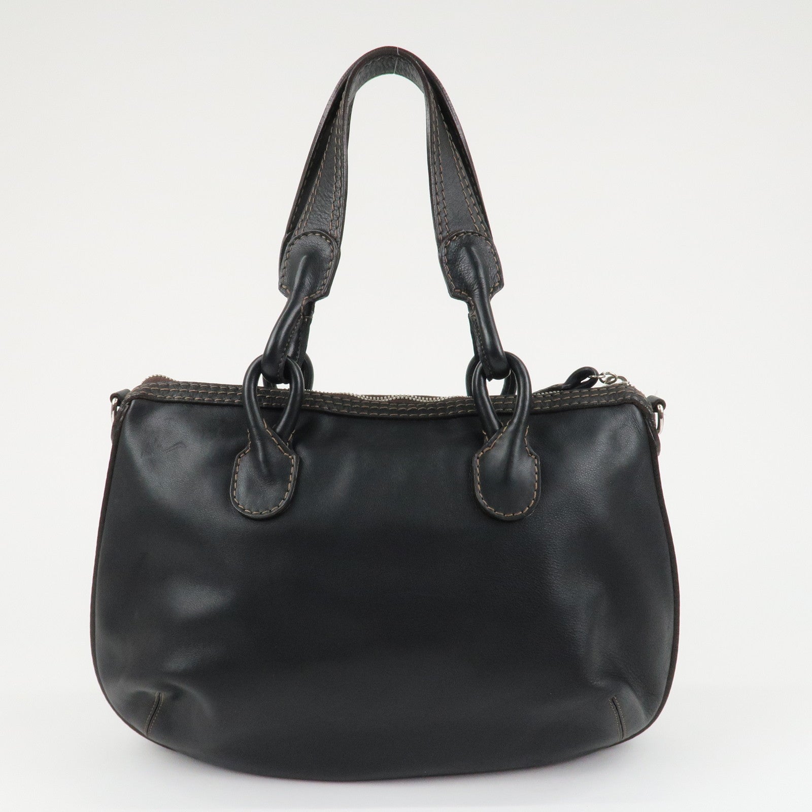 LOEWE Sangria Leather 2Way Tote Bag Black Silver Hardware