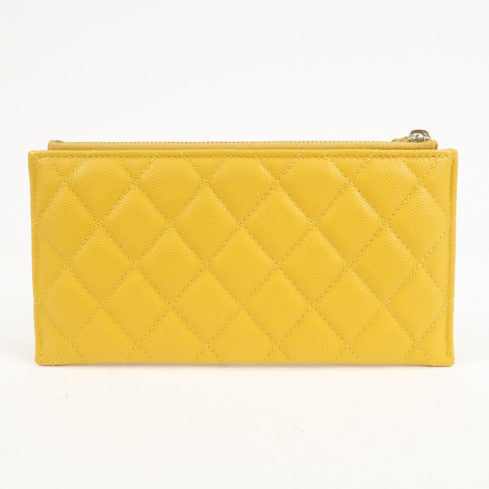 CHANEL Matelasse Caviar Skin Fragment Case Card Case Yellow