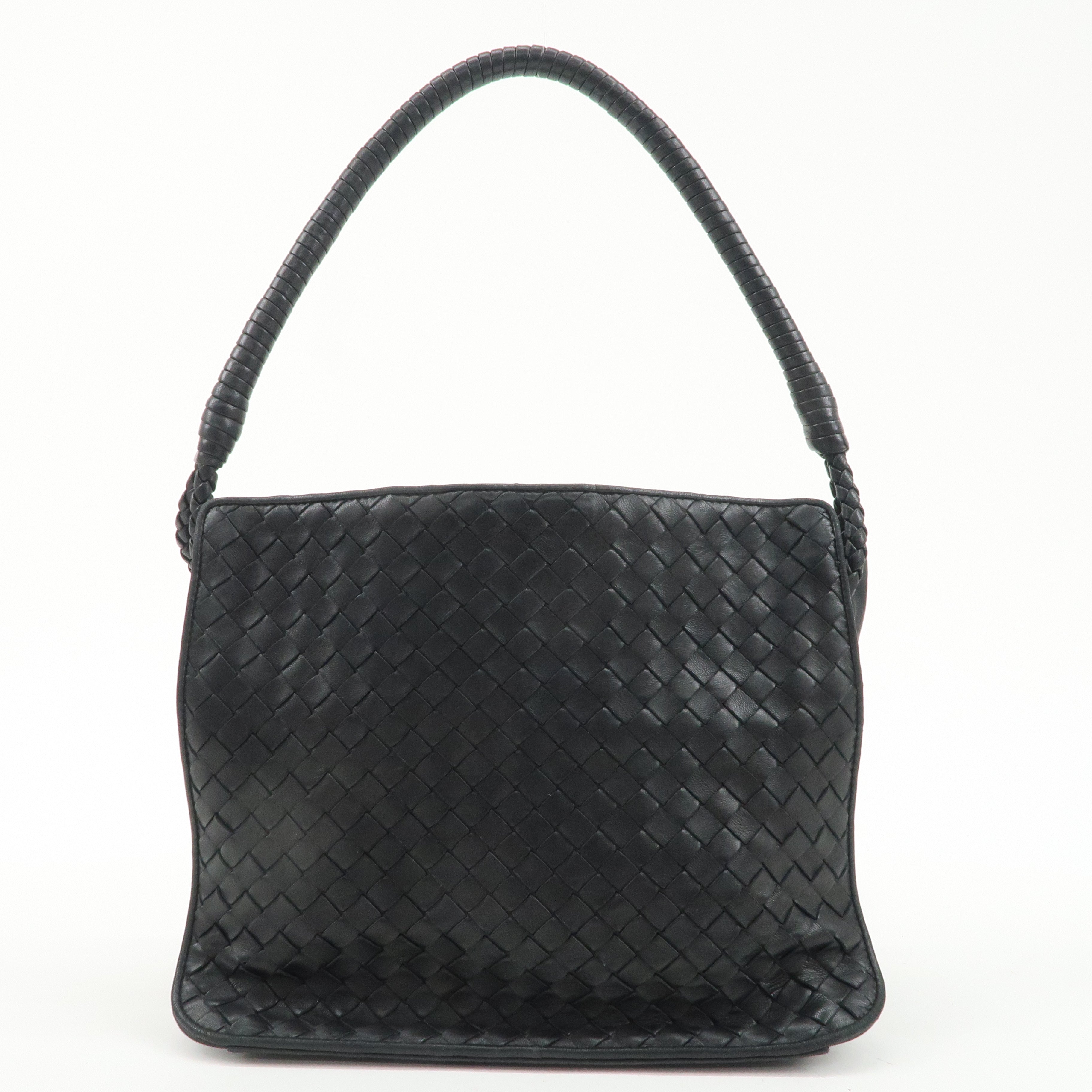 BOTTEGA VENETA Intrecciato Leather Shoulder Bag Black 115655