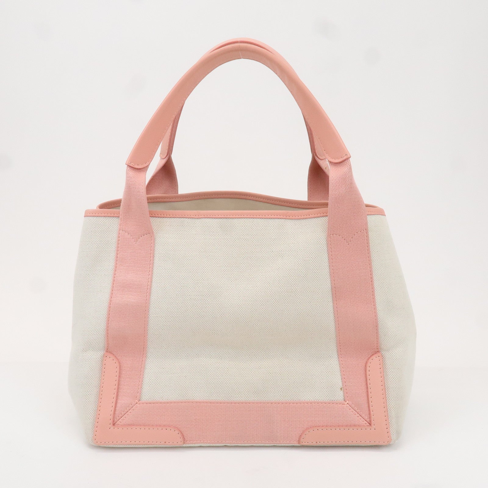 BALENCIAGA Cabas S Canvas Leather Tote Bag Beige Pink 339933