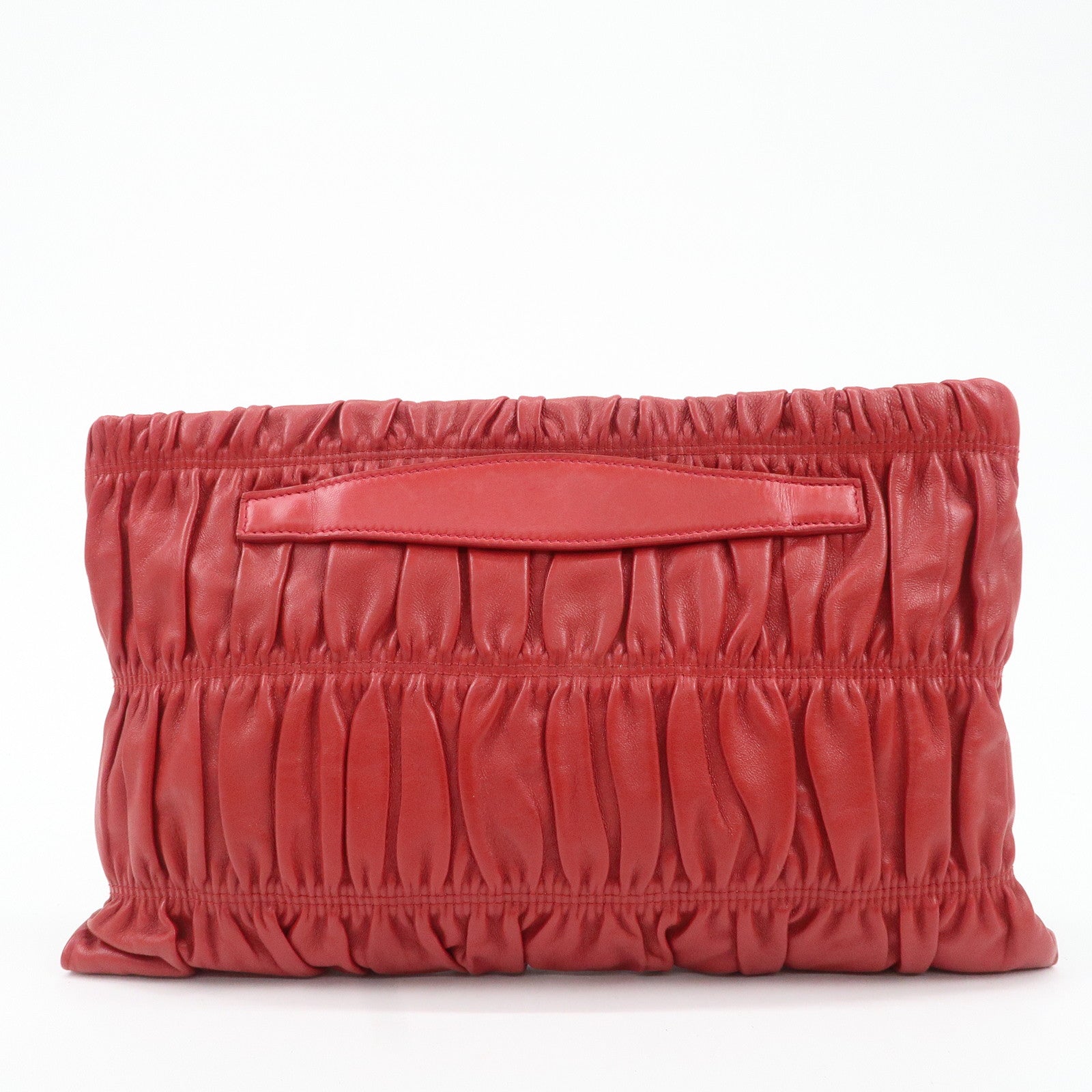 PRADA Leather Clutch Bag Red Used