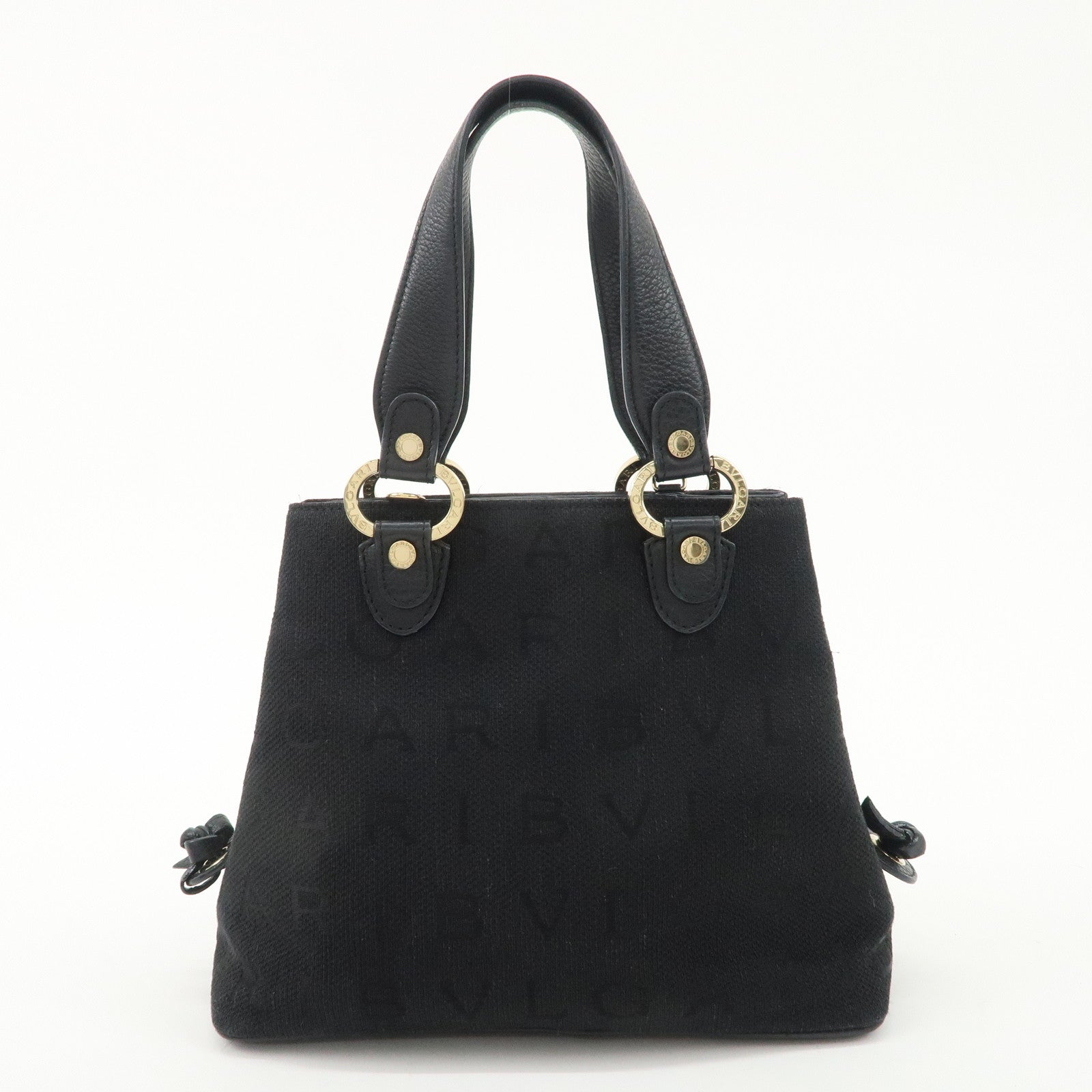 BVLGARI Logo Mania Canvas Leather 2Way Bag Hand Bag Black