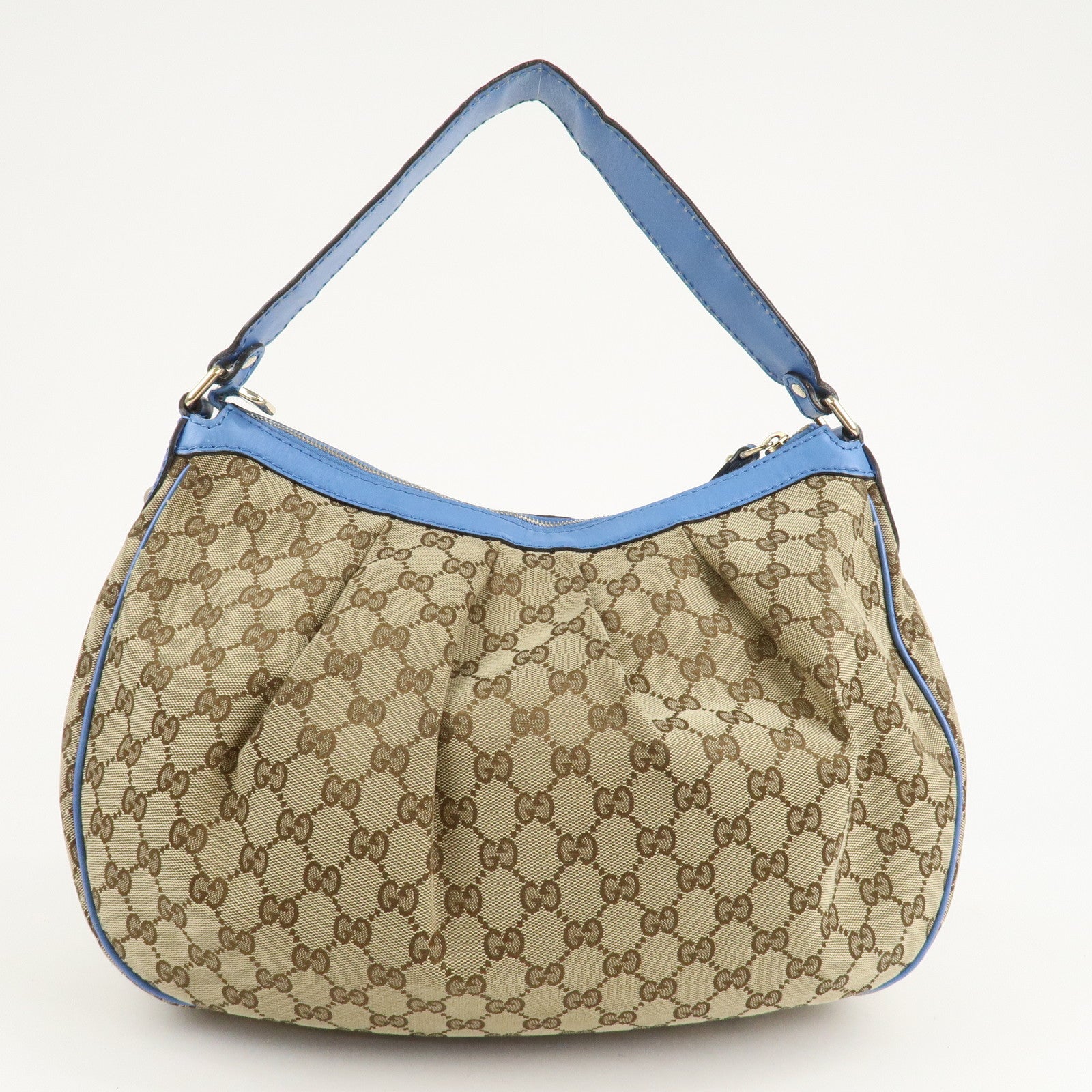 Gucci Sukey GG Canvas Leather Shoulder Bag Beige Light Blue 232955 Used