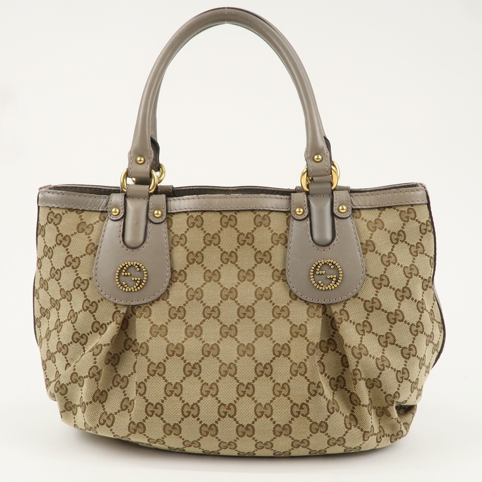 GUCCI Scarlett GG Canvas Leather Tote Bag Beige Grey 269953