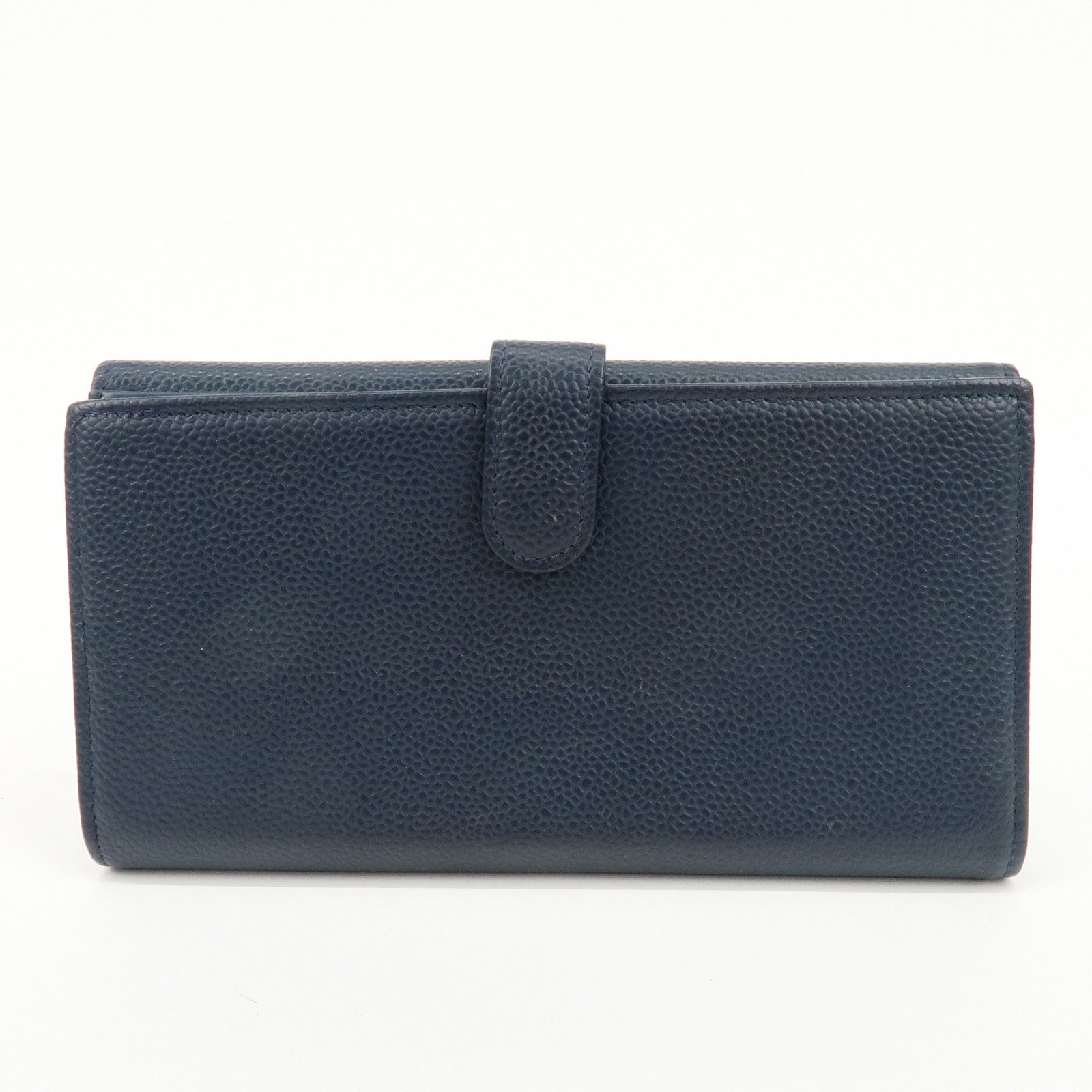 CHANEL Coco Mark Caviar Skin Double Hook Wallet Navy A48649 Used