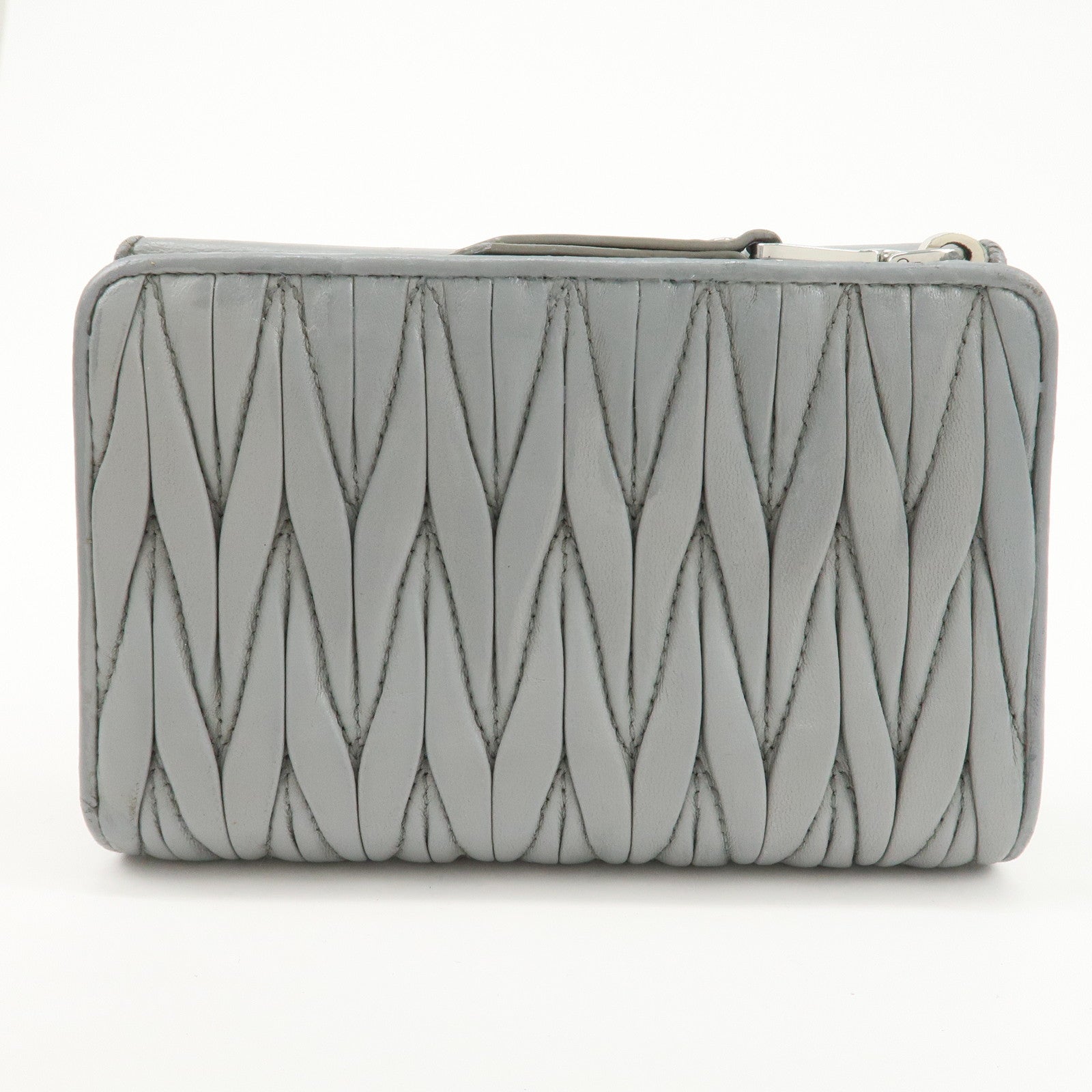 MIU MIU Matelasse Leather Bijoux Studs Tri-fold Wallet Gray