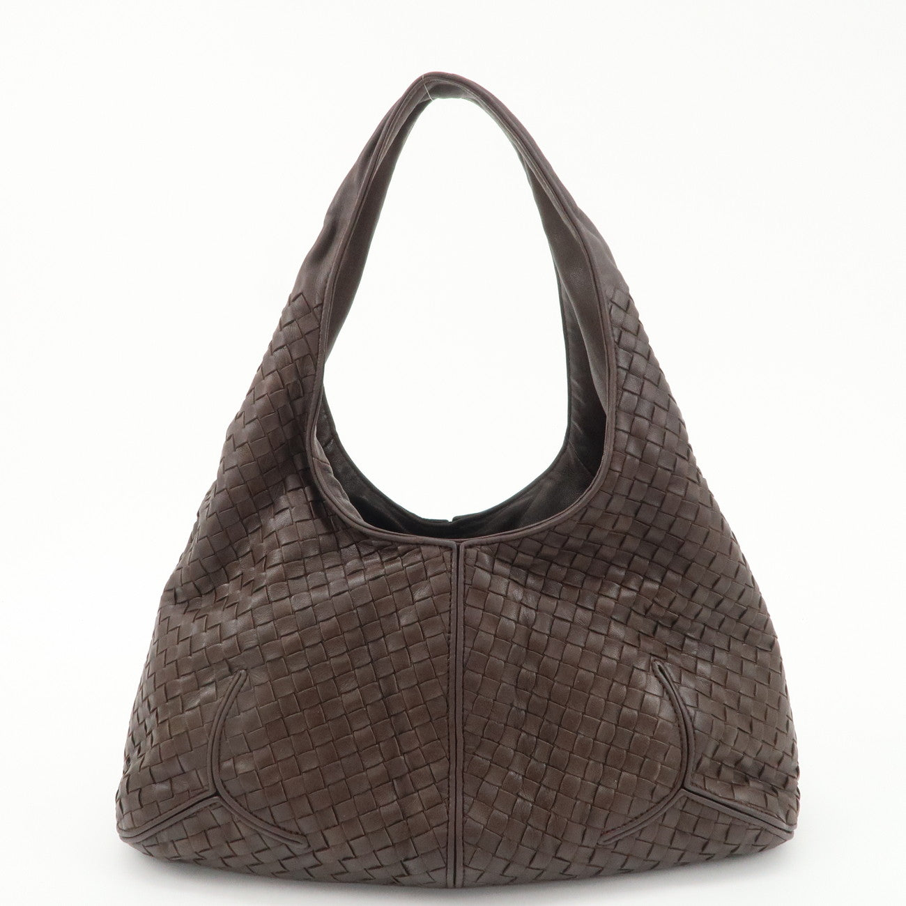 BOTTEGA VENETA Intrecciato Leather Shoulder Bag Dark Brown