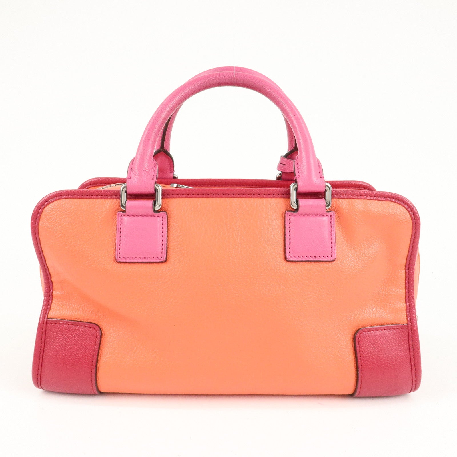 LOEWE Anagram Leather Amazona 28 Hand Bag Orange Bordeaux Pink Used