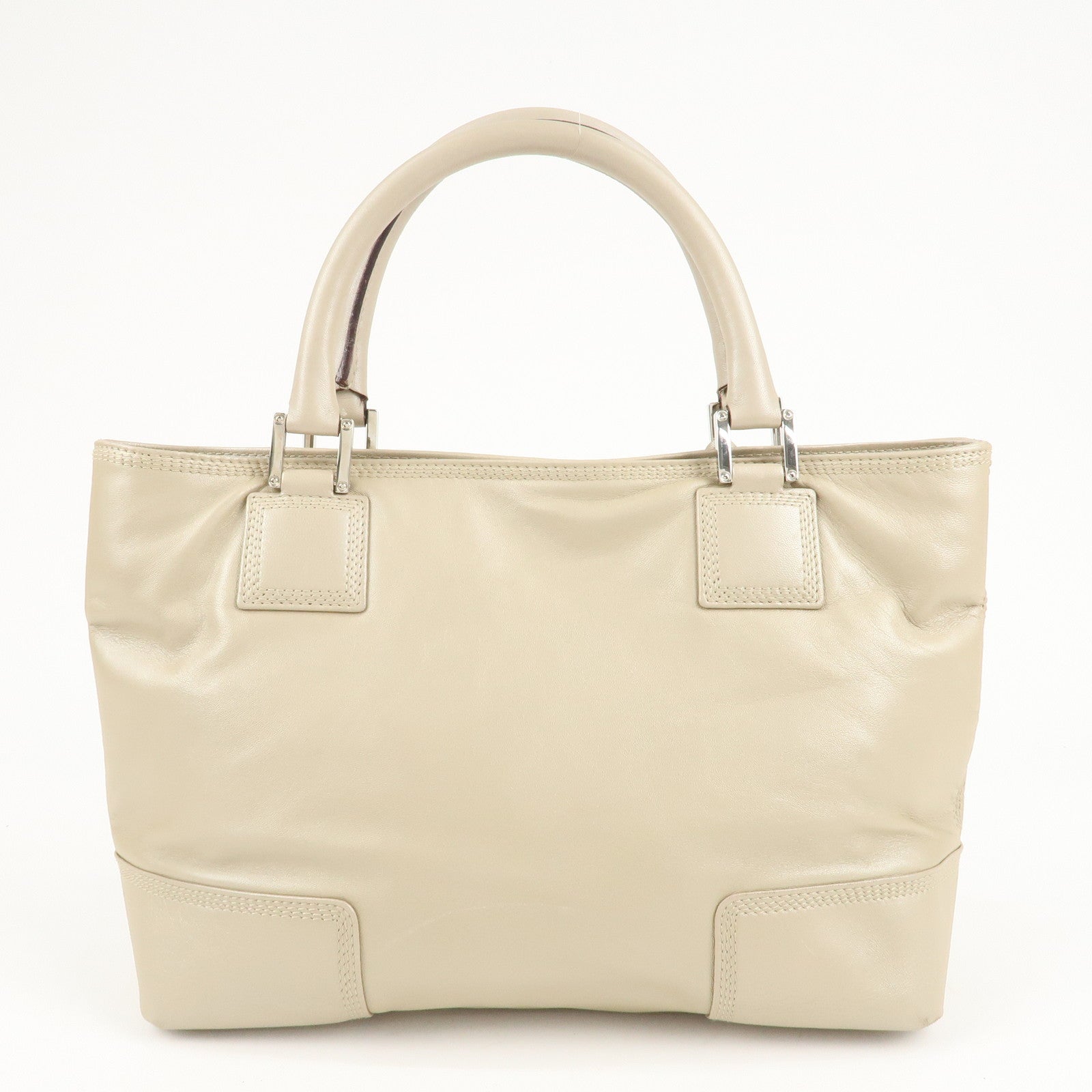 LOEWE Anagram Leather Tote Bag Shoulder Bag Hand Bag Beige Used