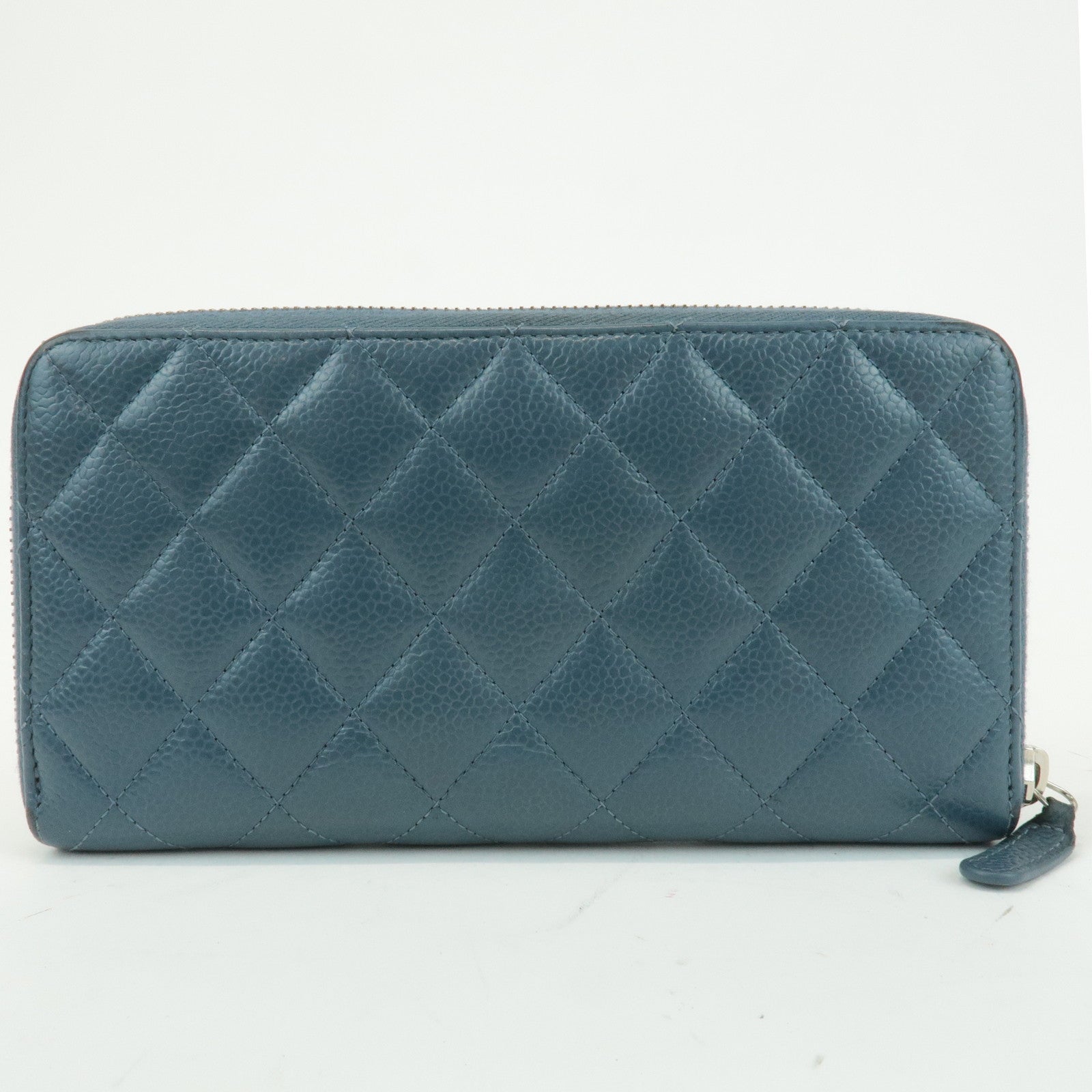 CHANEL Matelasse Caviar Skin Round Zippy Long Wallet Blue A50097