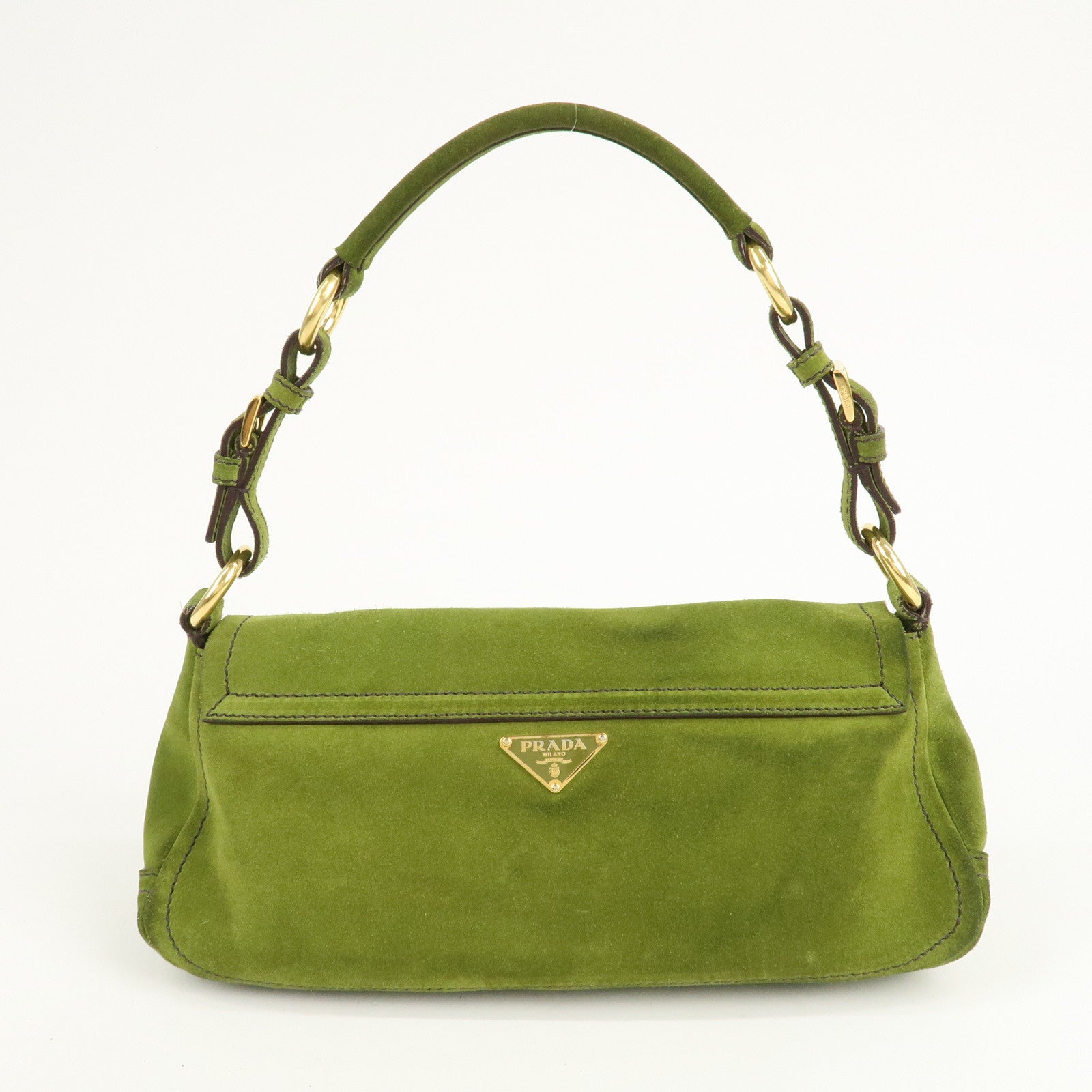 PRADA Suede One Shoulder Bag Green Gold Hardware