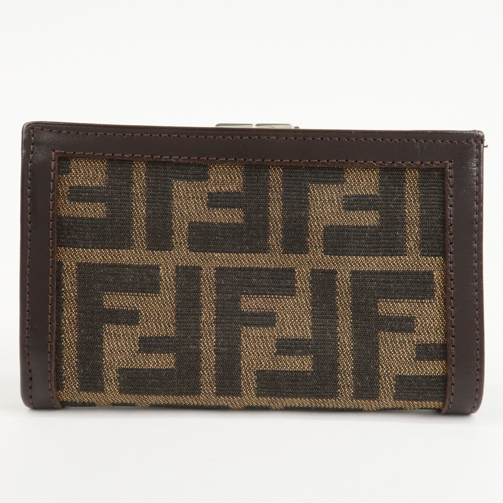 FENDI Zucca Canvas Leather Bifold Wallet Brown Black 1692 Used