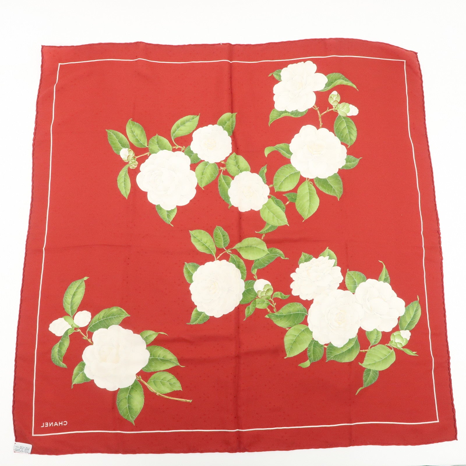 CHANEL Scarf Silk 100% Camelia 90×90 Red Used