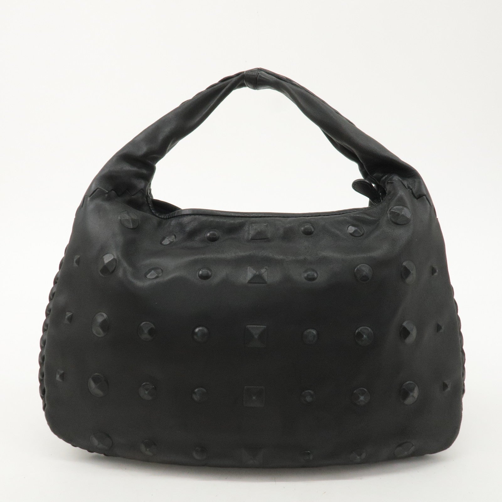 BOTTEGA VENETA Hobo Leather One Shoulder Bag Black 115653