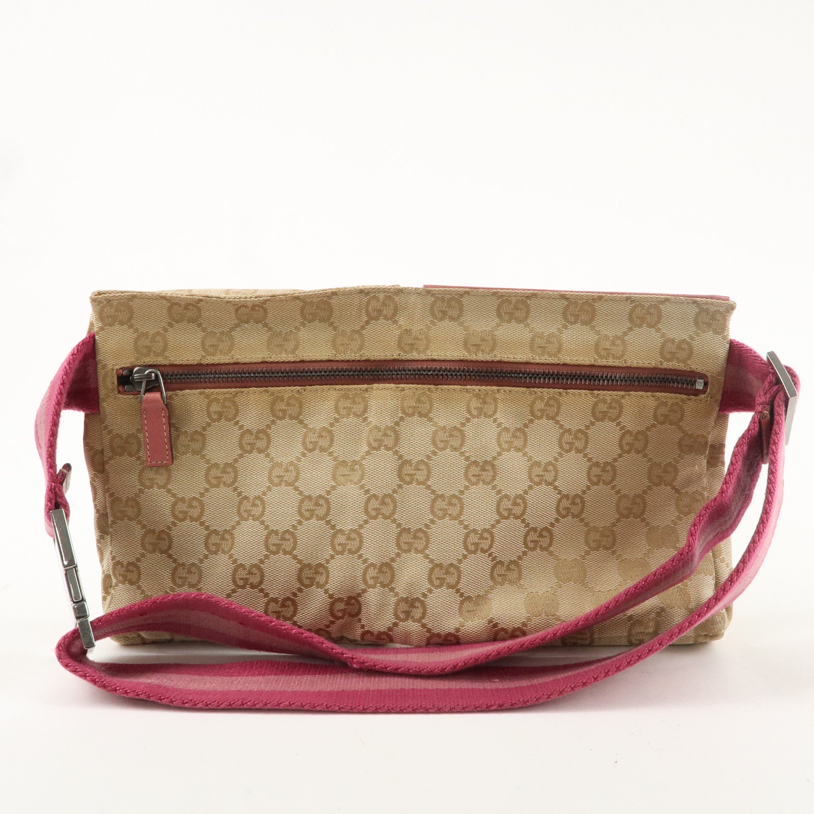 GUCCI Sherry GG Canvas Leather Waist Bag Crossbody Bag Pink 28566