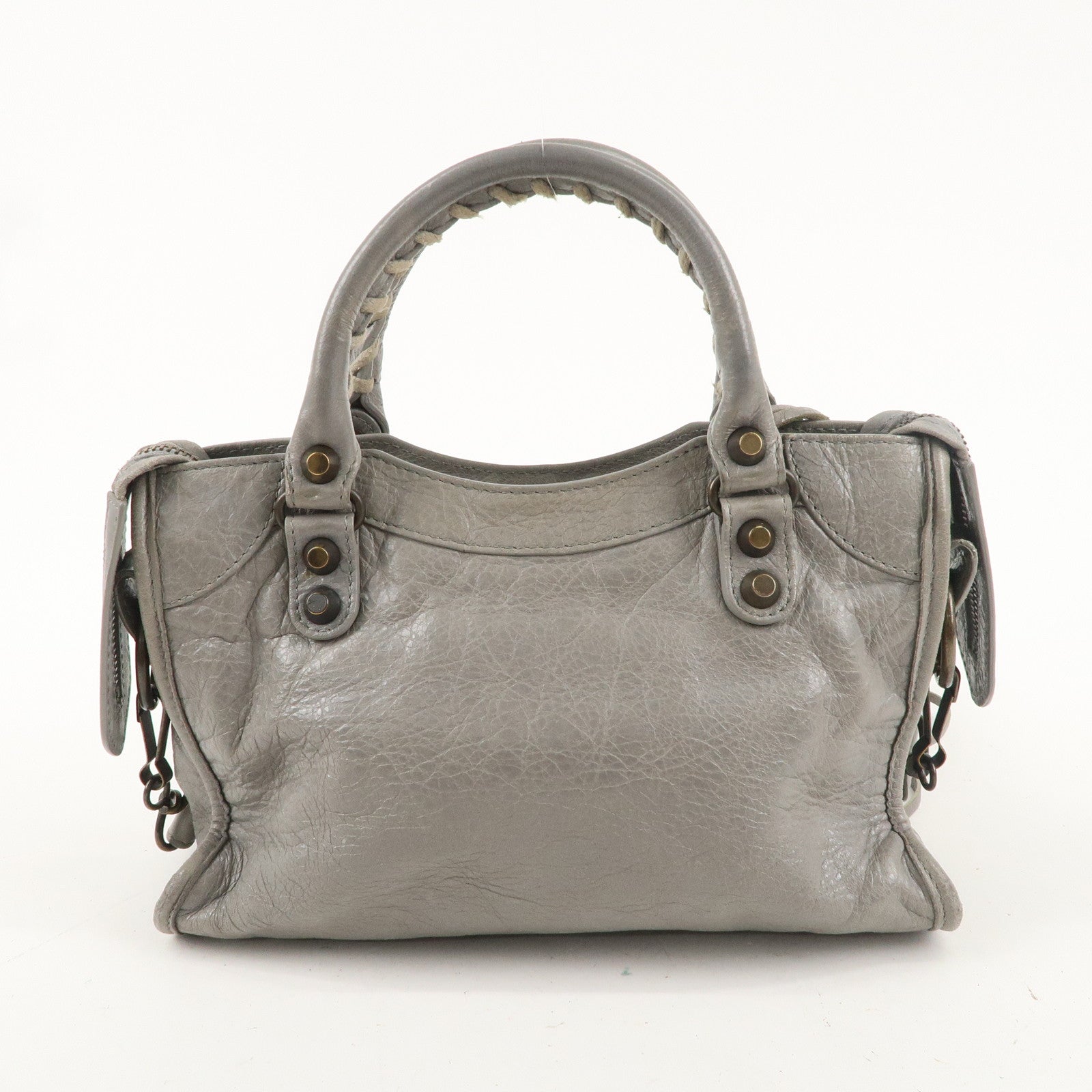 BALENCIAGA Leather Classic Mini City 2Way Bag Light Gray 300295