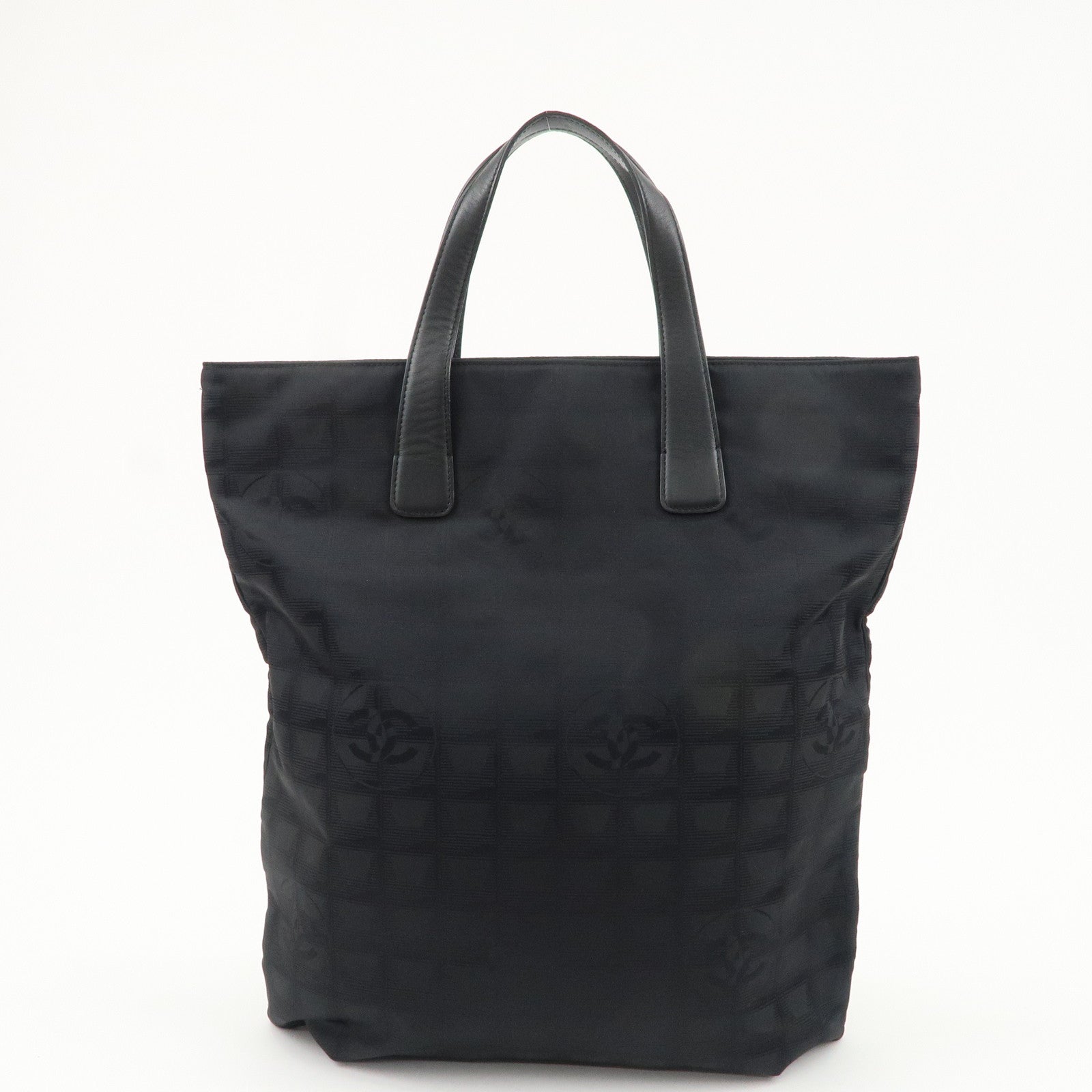 Chanel New Travel Line Nylon Jacquard Leather Tote Bag Black Used