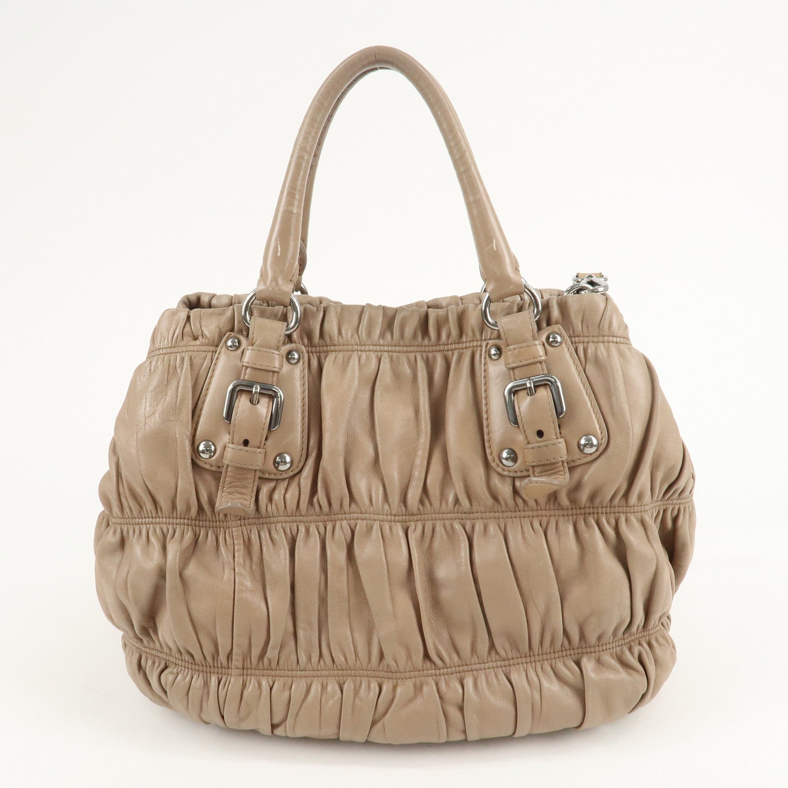 PRADA Leather 2Way Hand Bag Shoulder Bag Beige N1788 Used