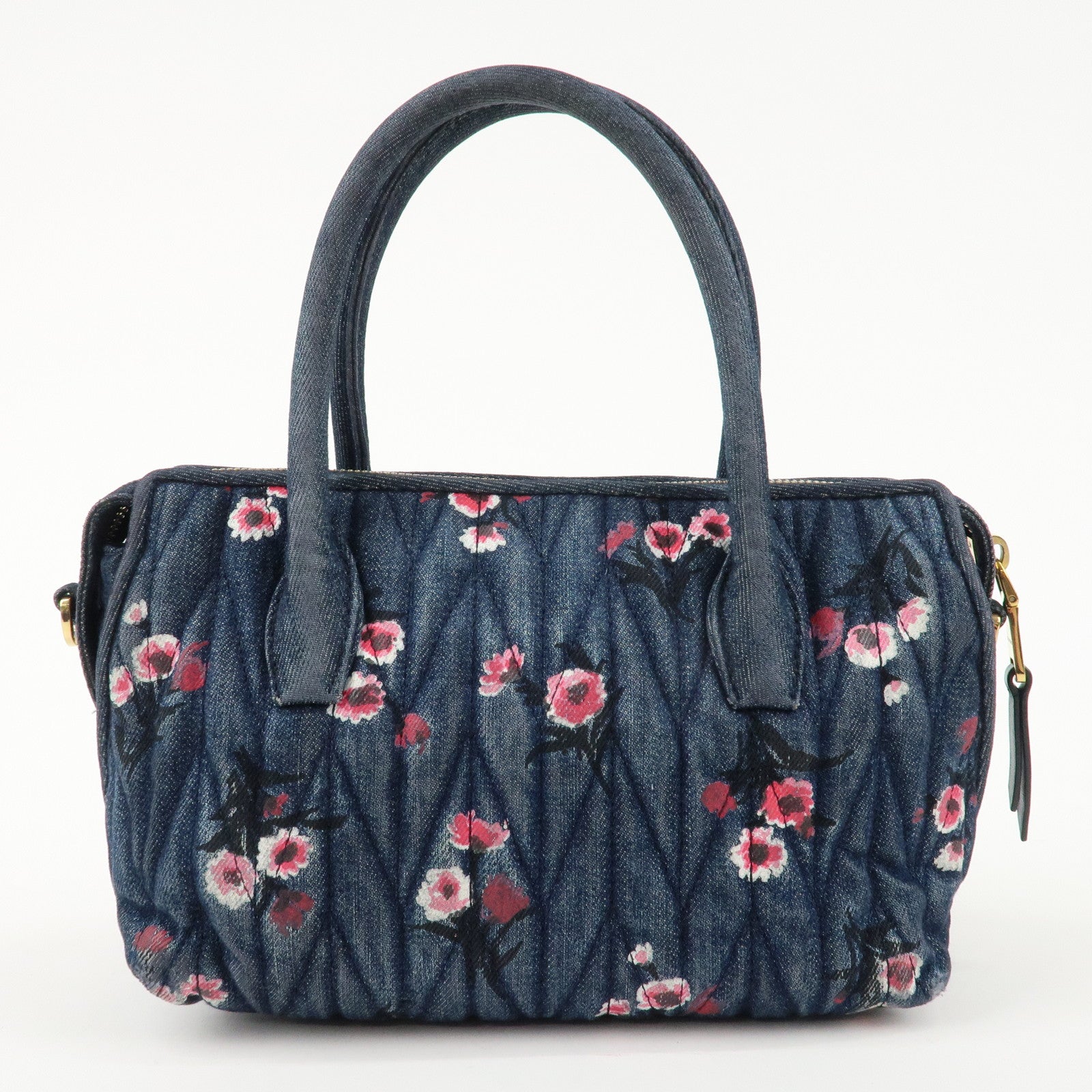 MIU MIU Matelasse Denim Leather 2Way Bag Hand Bag Flower 5BB020 Used