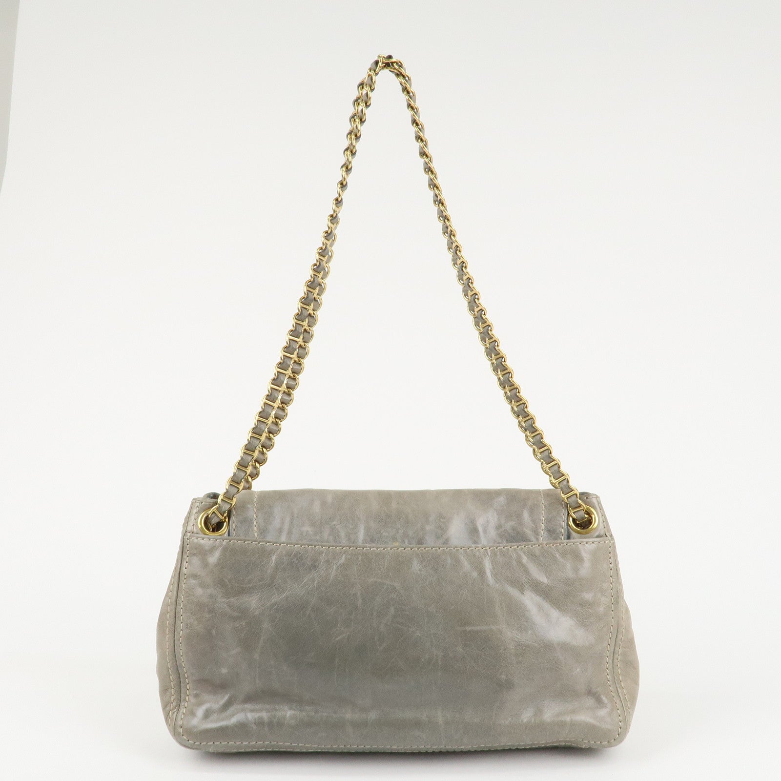 PRADA Leather Chain Shoulder Bag Gray BR4657 Used