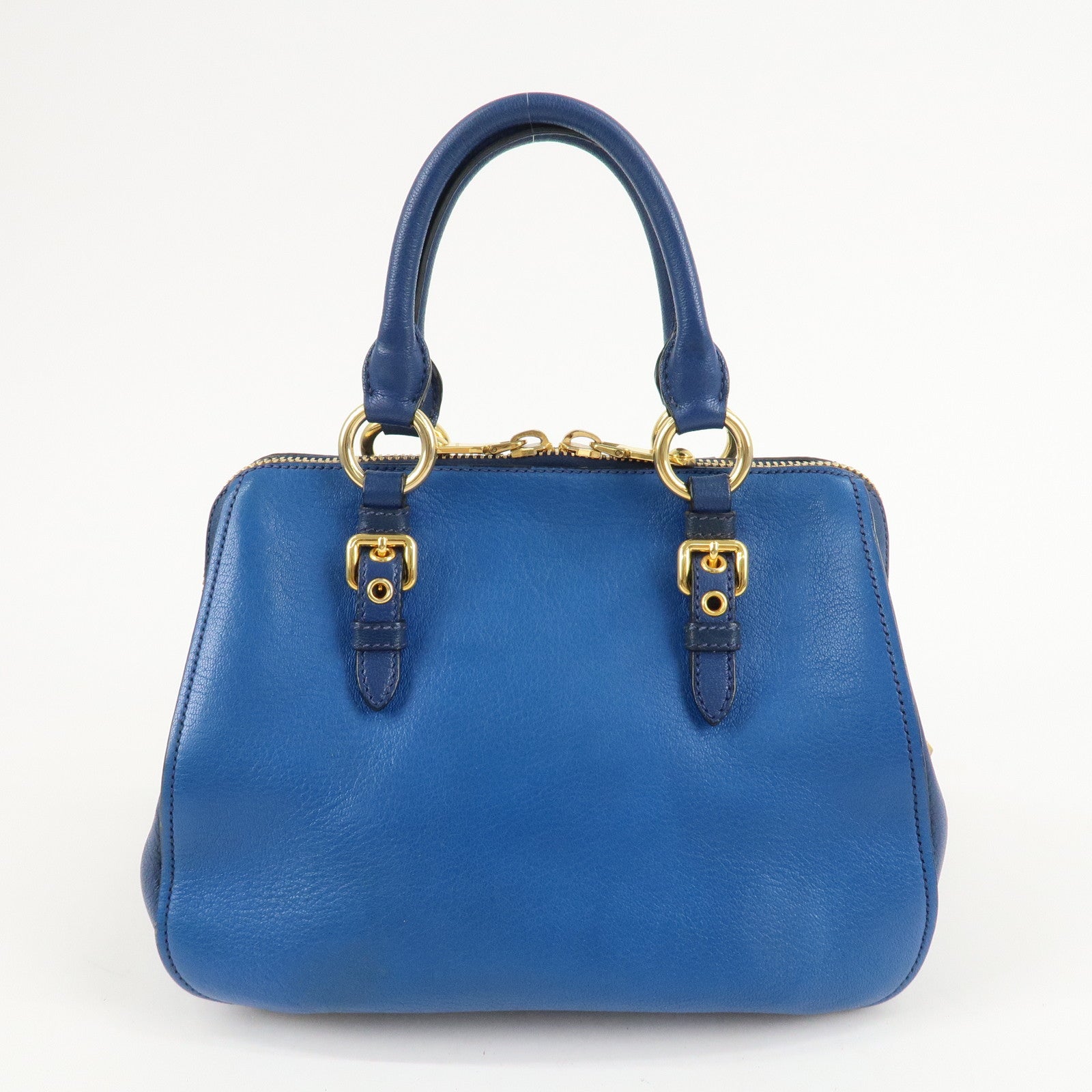 MIU MIU Leather 2Way Shoulder Bag Hand Bag Blue Gold HDW