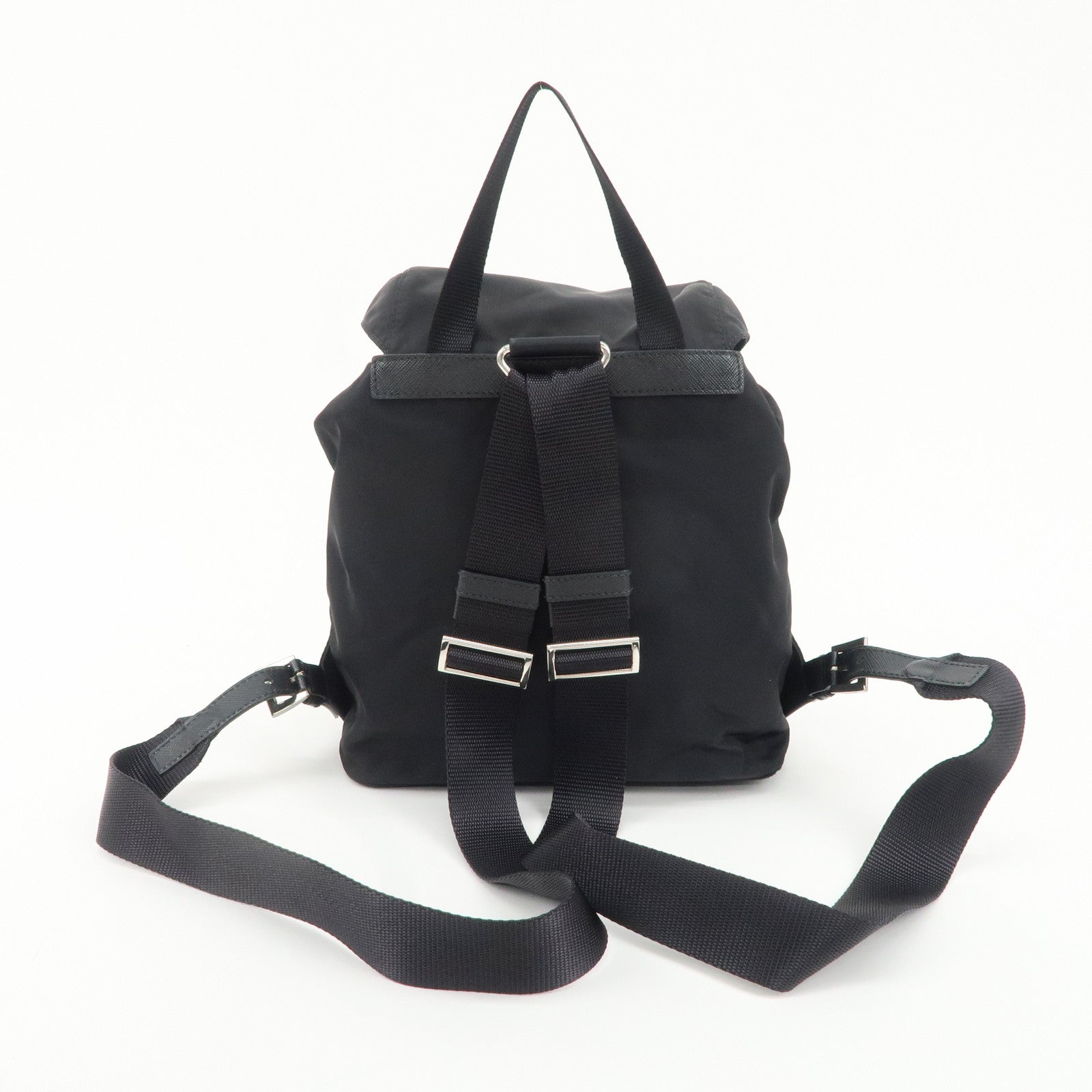 PRADA Logo Nylon Lether Back Pack Ruck Sack Black