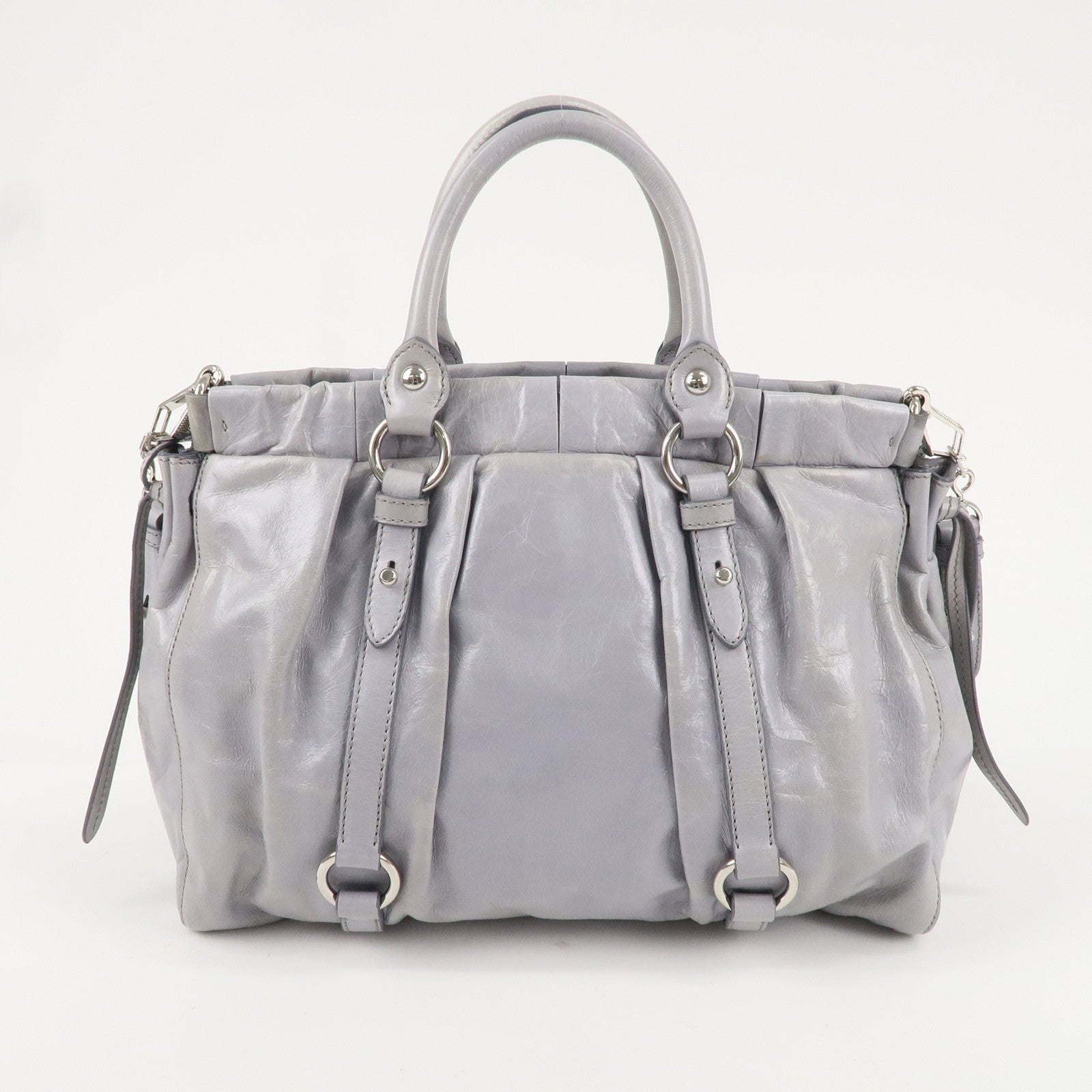 MIU MIU Leather 2Way Shoulder Bag Hand Bag Gray RT0383