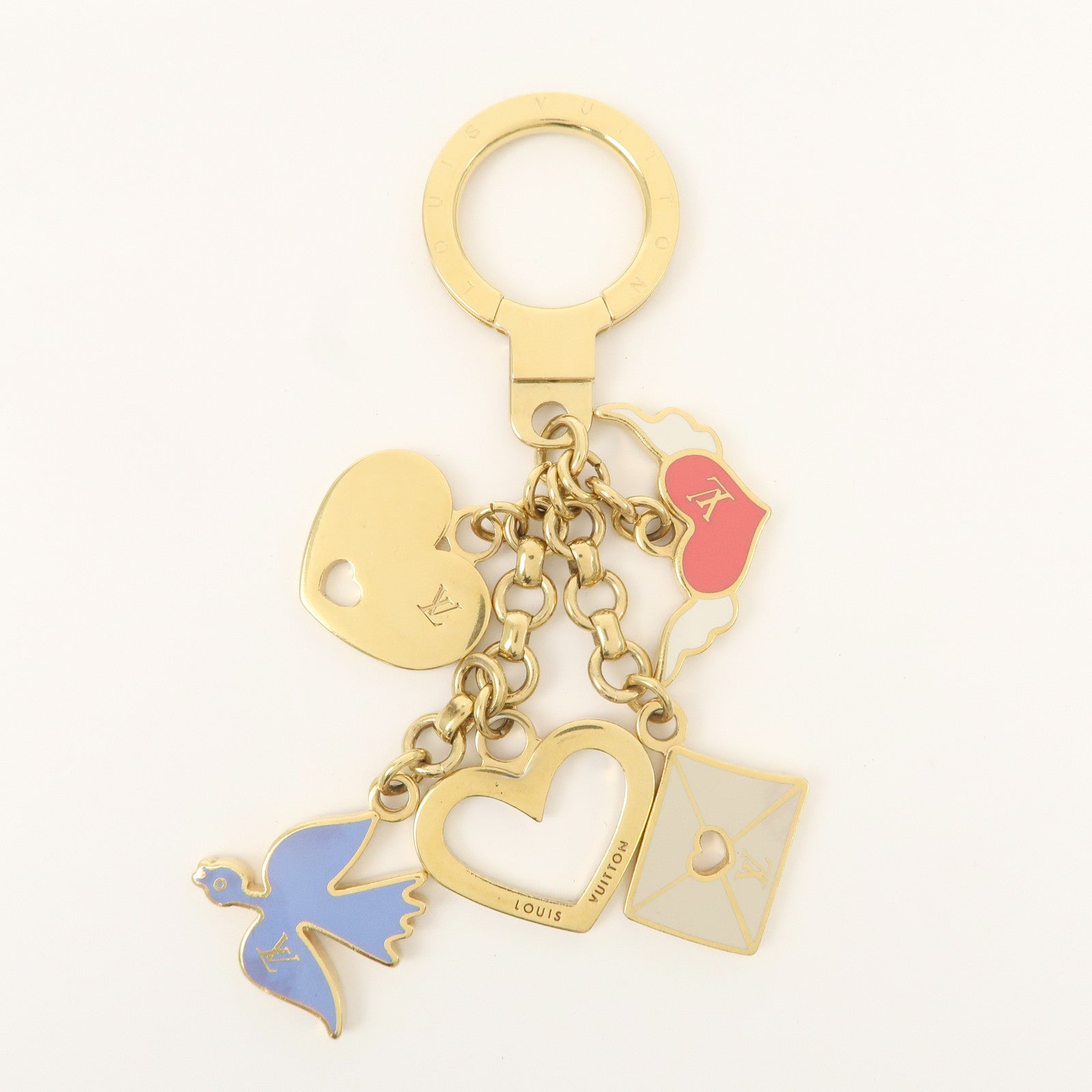 Louis Vuitton Porte Cles Message Charm Keychain Gold M66264 Used