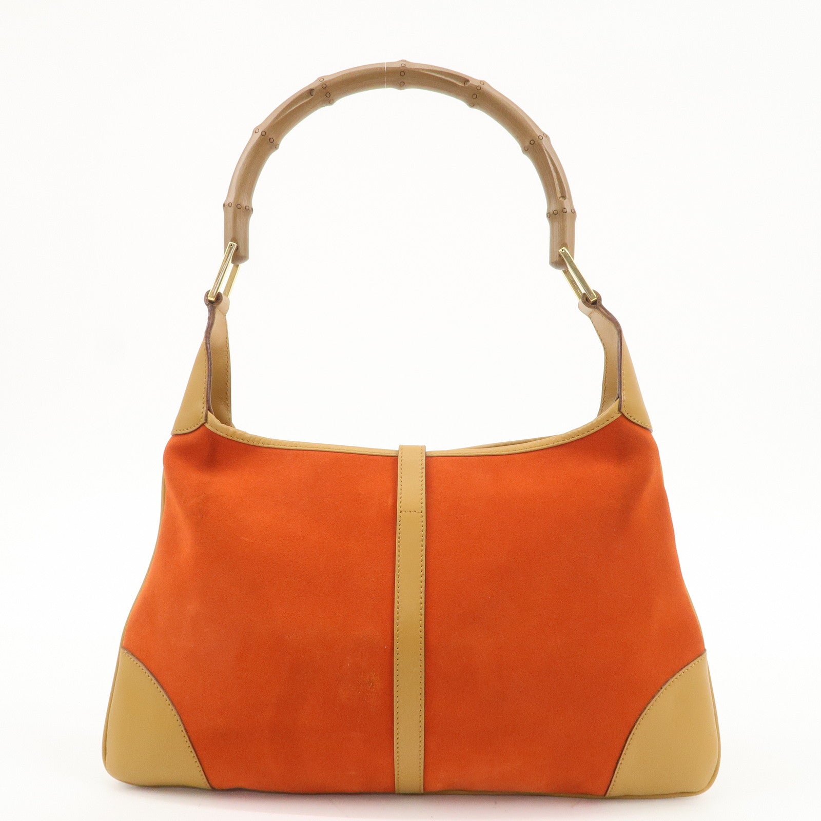 GUCCI Bamboo Suede Leather Shoulder Bag Orange 001.4060 Used