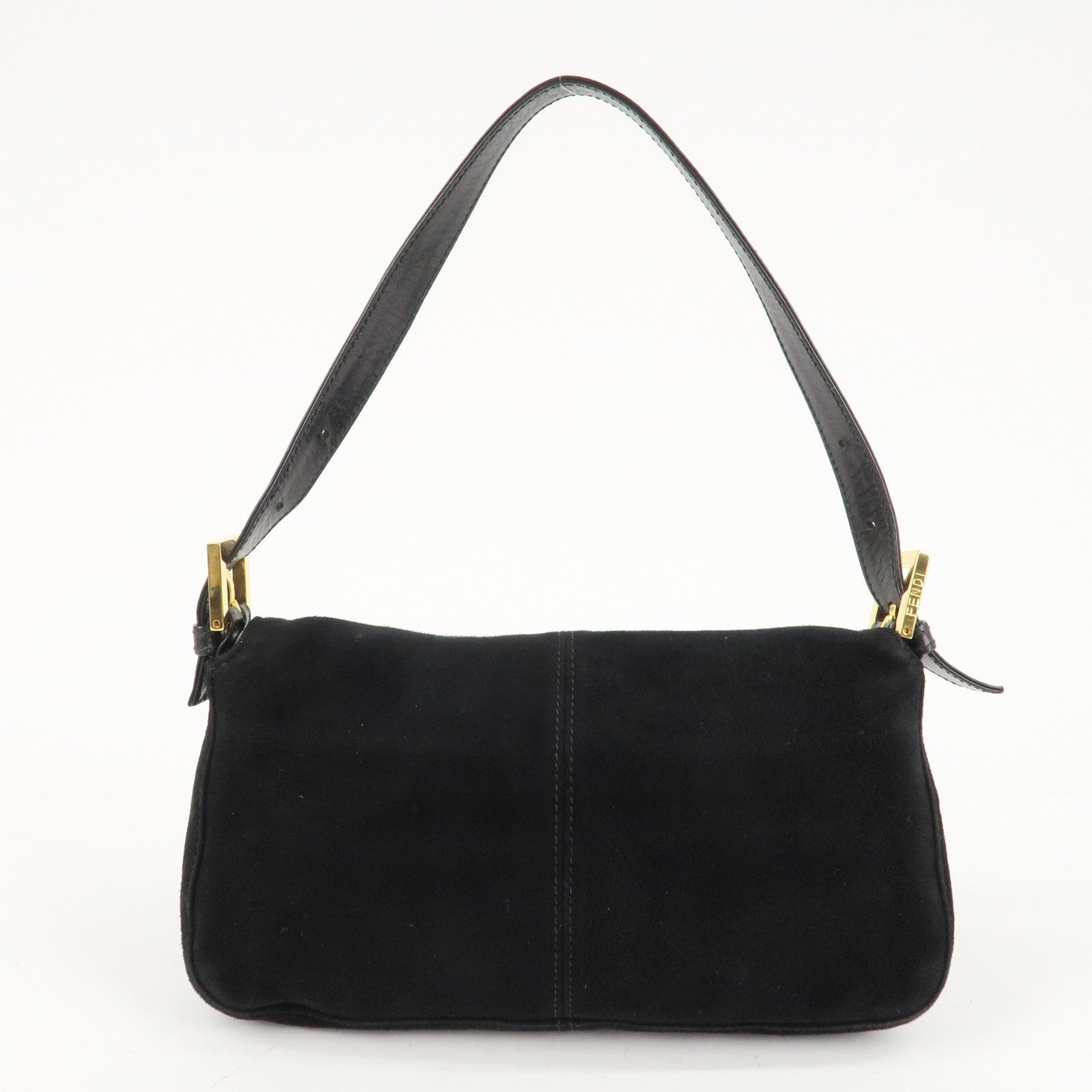 FENDI Mamma Bucket Suede Leather Shoulder Bag Black 26424 Used