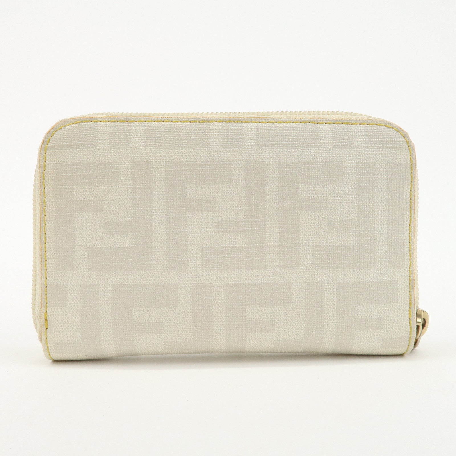 FENDI Zucca PVC Round Zipper Compact Wallet Ivory 8M0201 Used