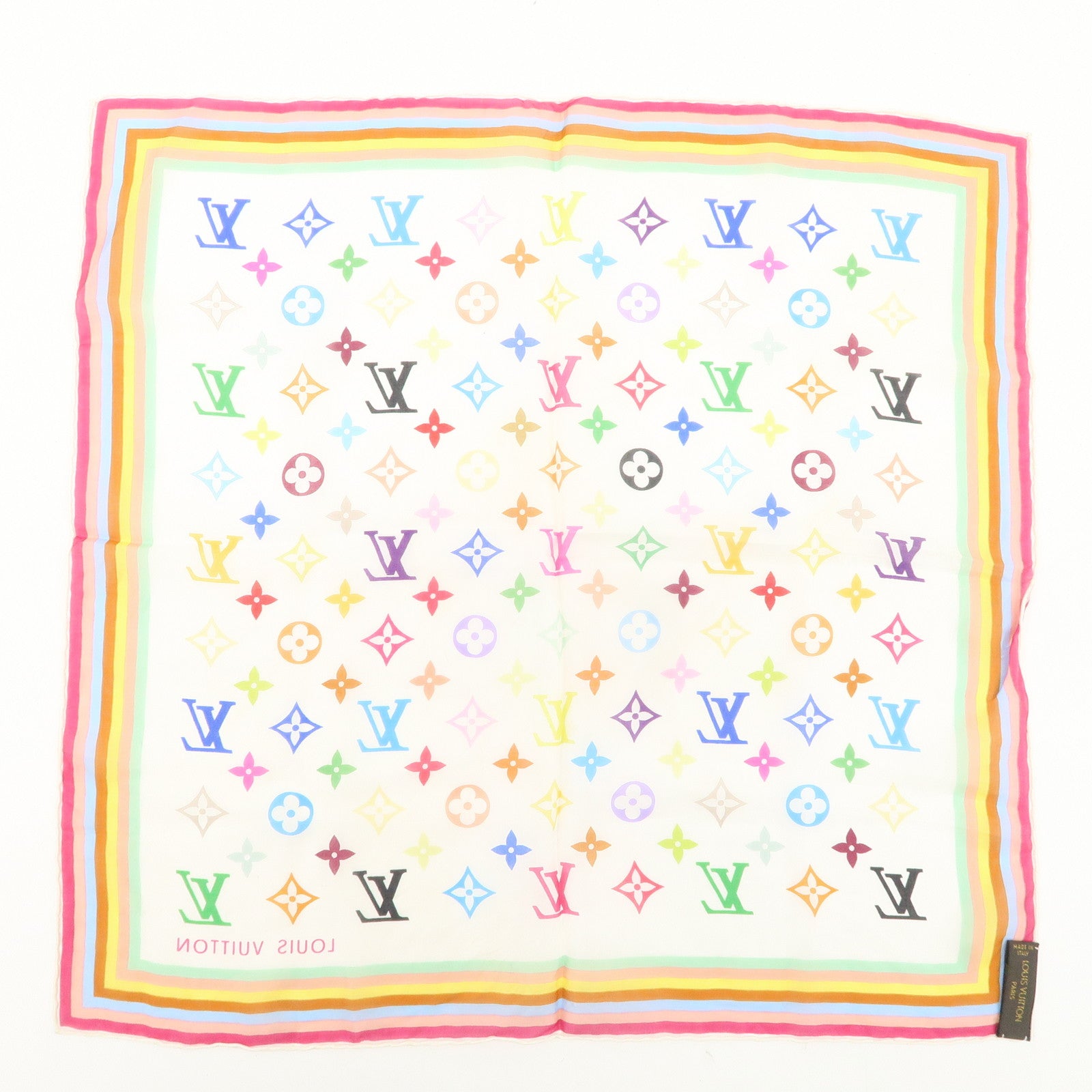 Louis Vuitton Monogram Multi Color Silk 100% Scarf Blanc M71913 Used