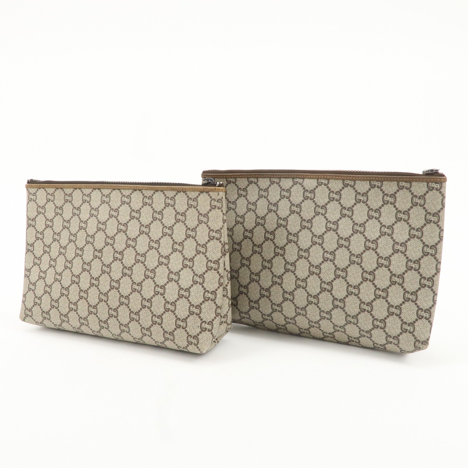 GUCCI Set of 2 Old GUCCI GG Plus Leather Pouch Second Bag Used