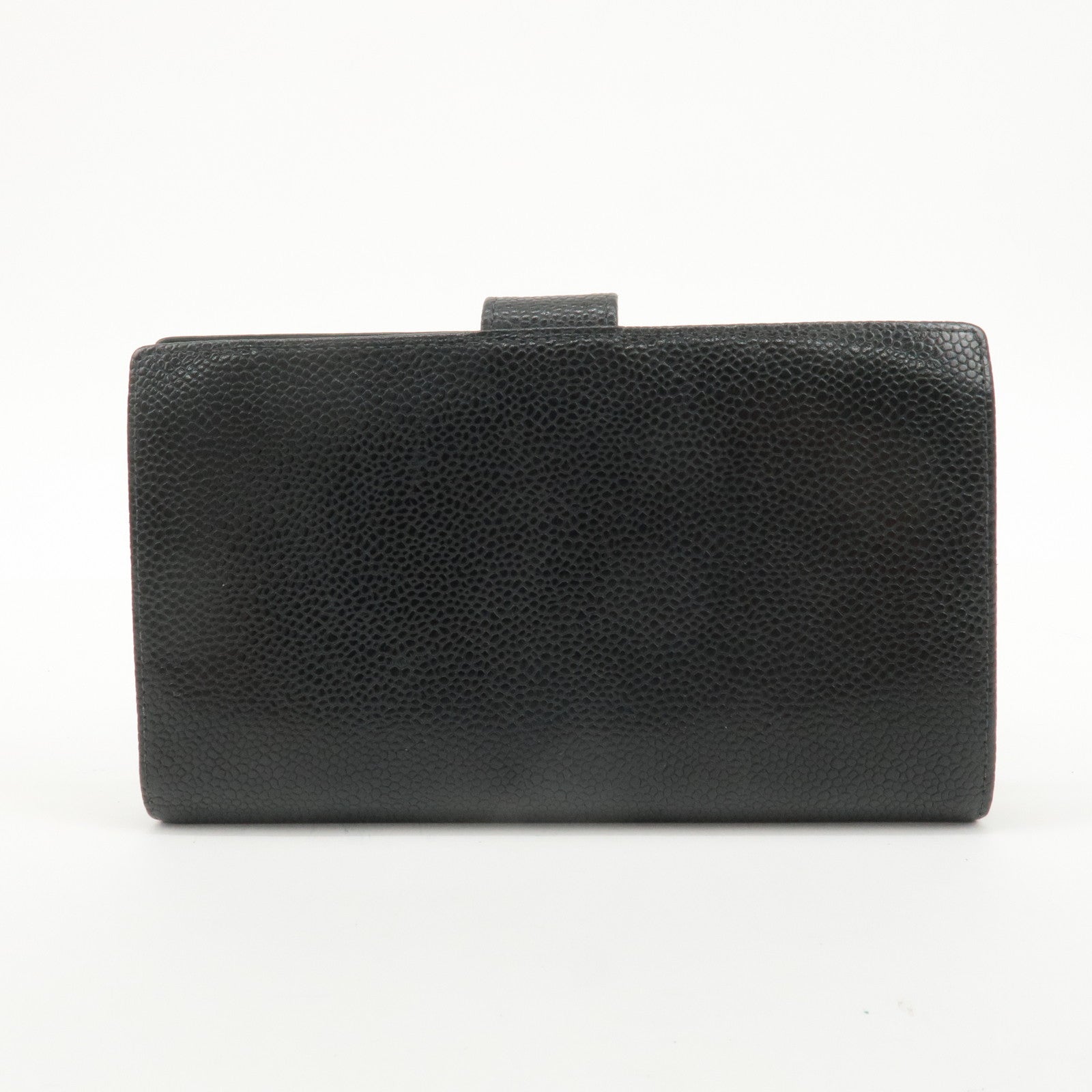 CHANEL Caviar Skin Bi-Fold Long Wallet Black A13498 Used