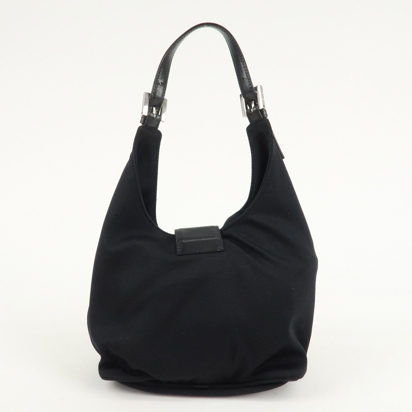 FENDI Cotton Leather Shoulder Bag Black 26686