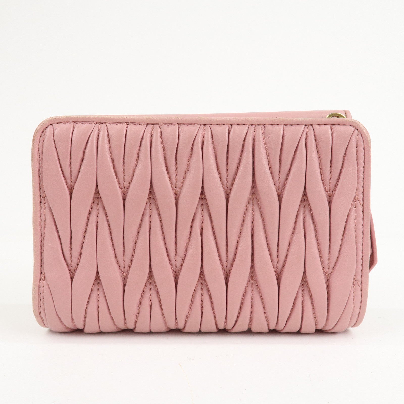 MIU MIU Matelasse Leather Trifold Wallet Pink 5ML225