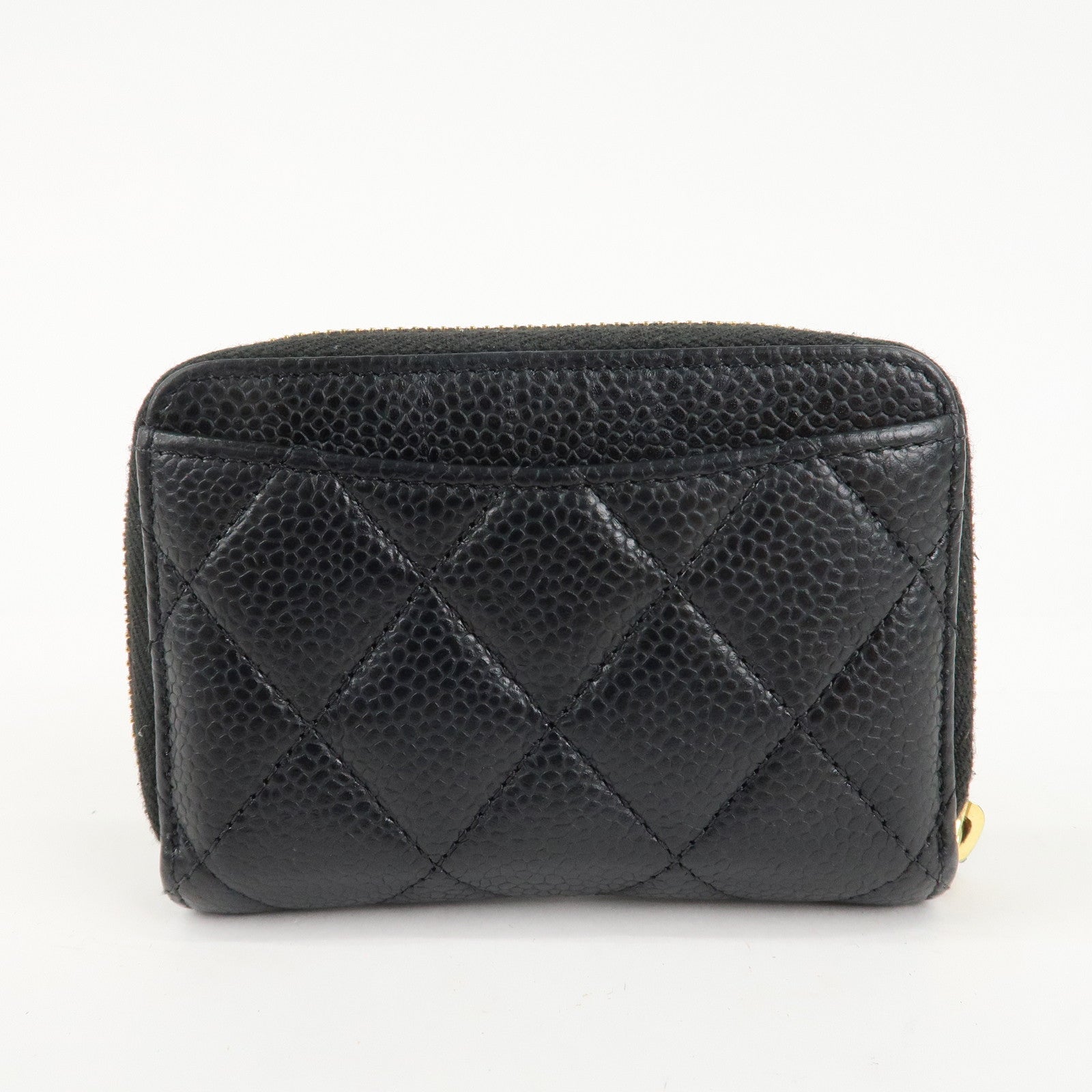 CHANEL Matelasse Caviar Skin Zipper Around Coin Case Black AP0216