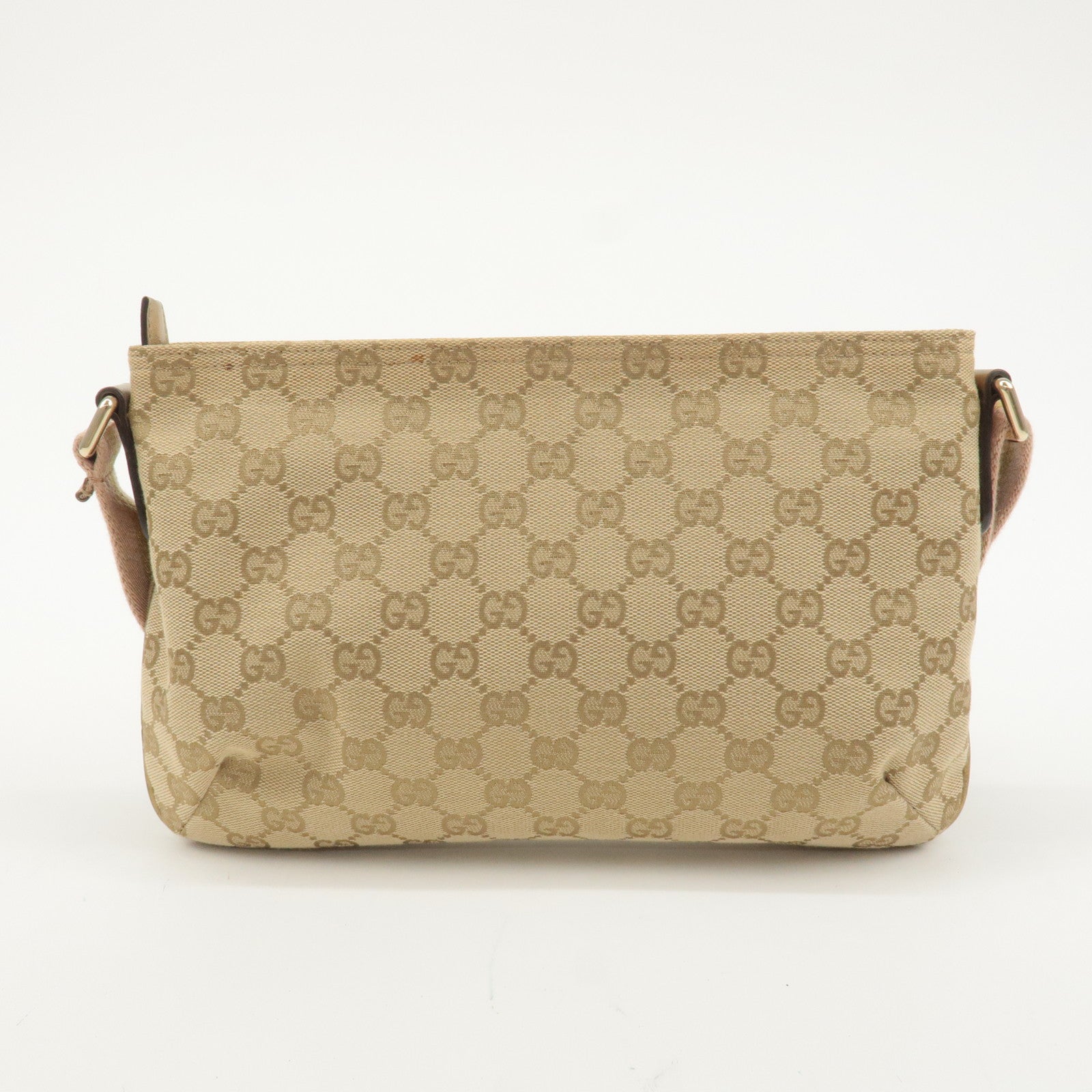 GUCCI GG Canvas Leather Shoulder Bag Purse Beige Gold 189749