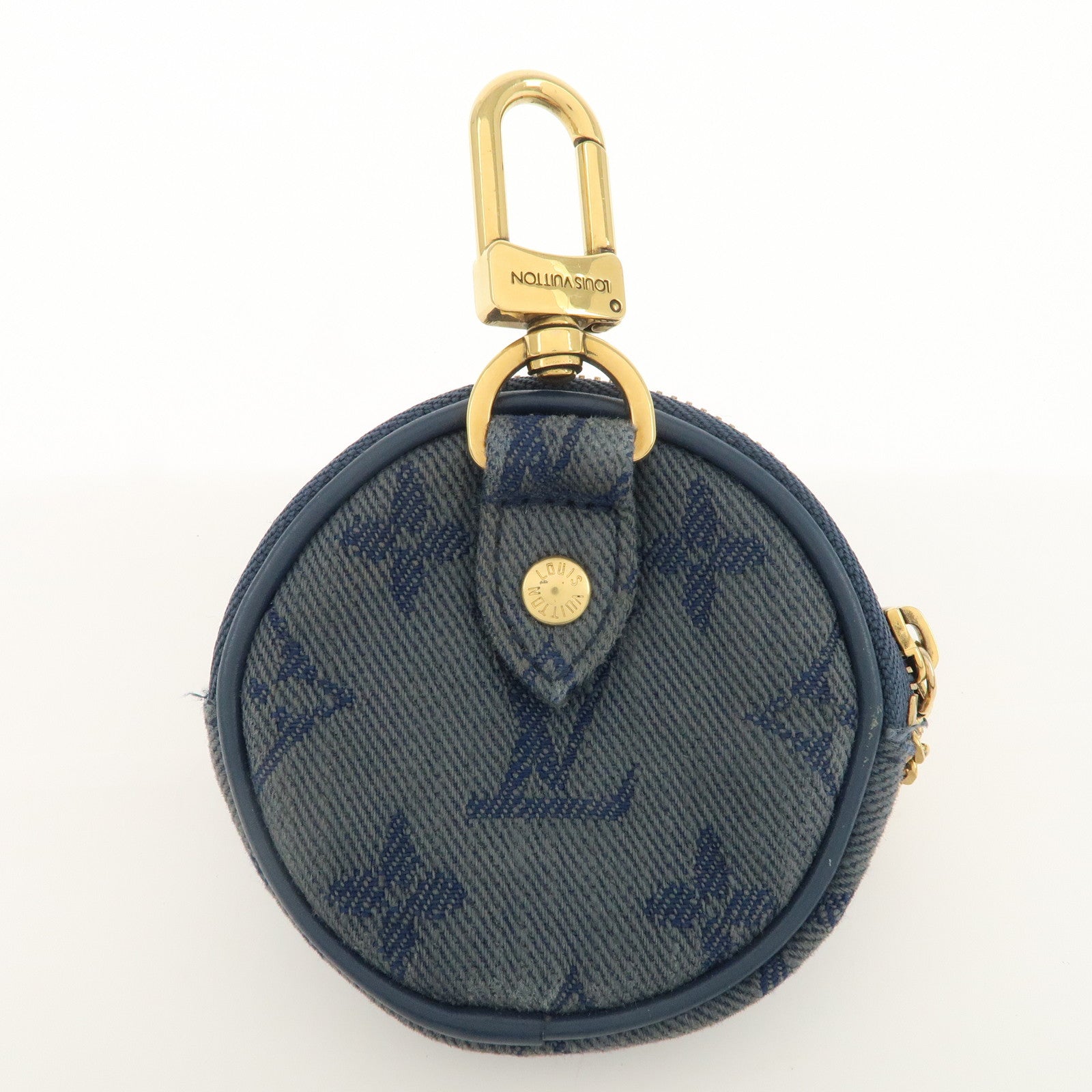 Louis Vuitton Monogram Denim Round Pouch Coin Case Blue M68290 Used