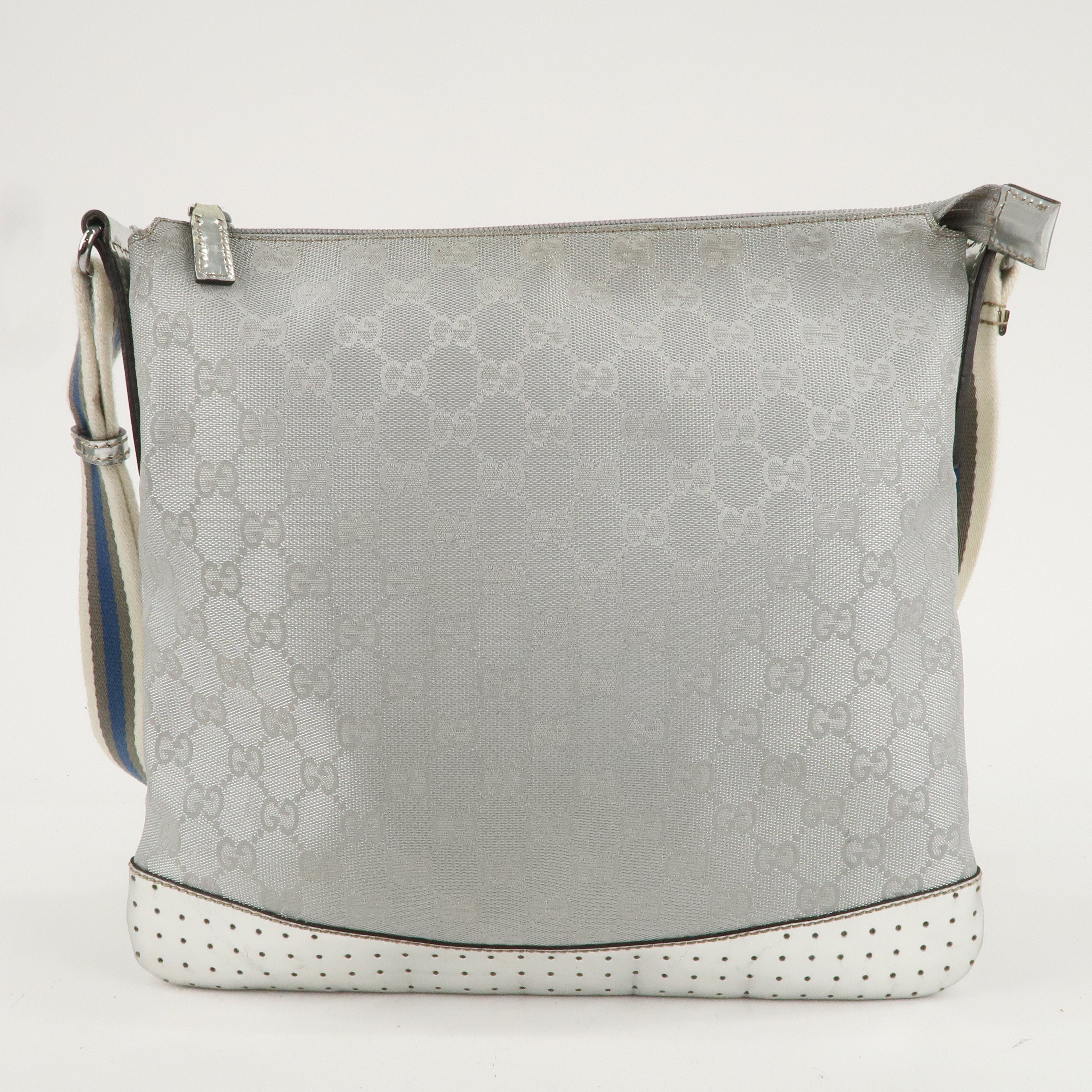 GUCCI Sherry GG Canvas Leather Shoulder Bag Silver 145857