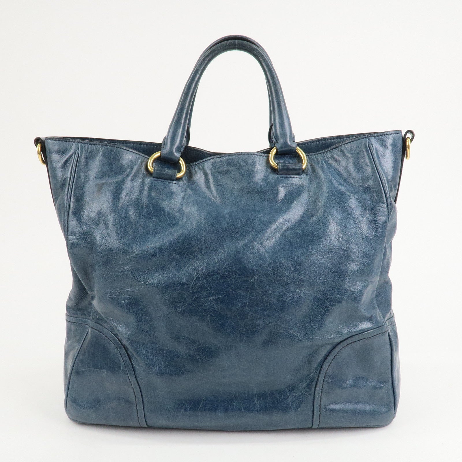 PRADA Leather 2Way Bag Hand Bag Shoulder Bag Blue BN2325 Used