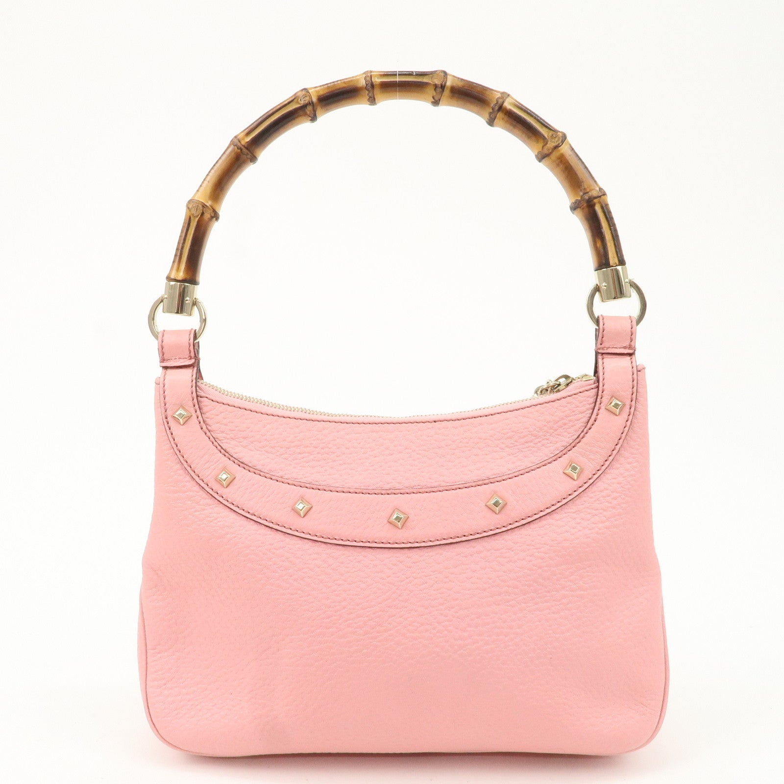 GUCCI Bamboo Leather Shoulder Bag Hand Bag Studs Pink 137378 Used