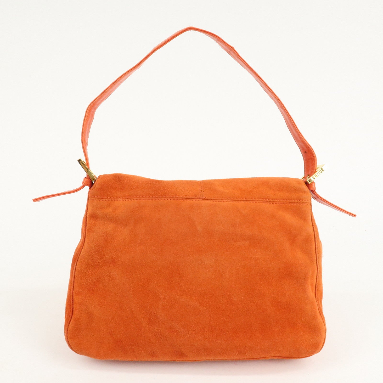 FENDI Mamma Baguette Suede Leather Shoulder Bag Orange 26325