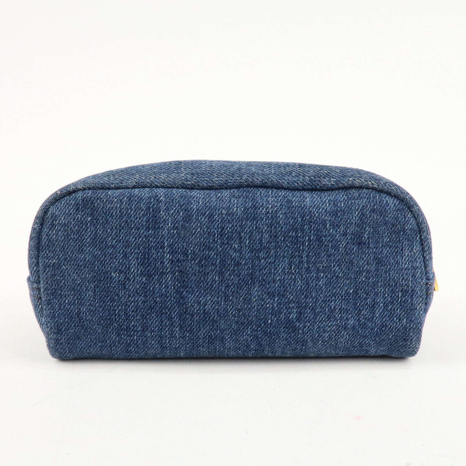 PRADA Triangle Logo Denim Pouch Cosmetic Pouch Blue